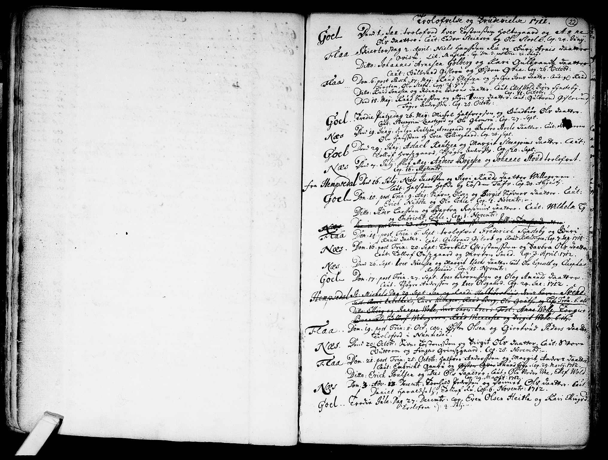 Nes kirkebøker, SAKO/A-236/F/Fa/L0002: Parish register (official) no. 2, 1707-1759, p. 22