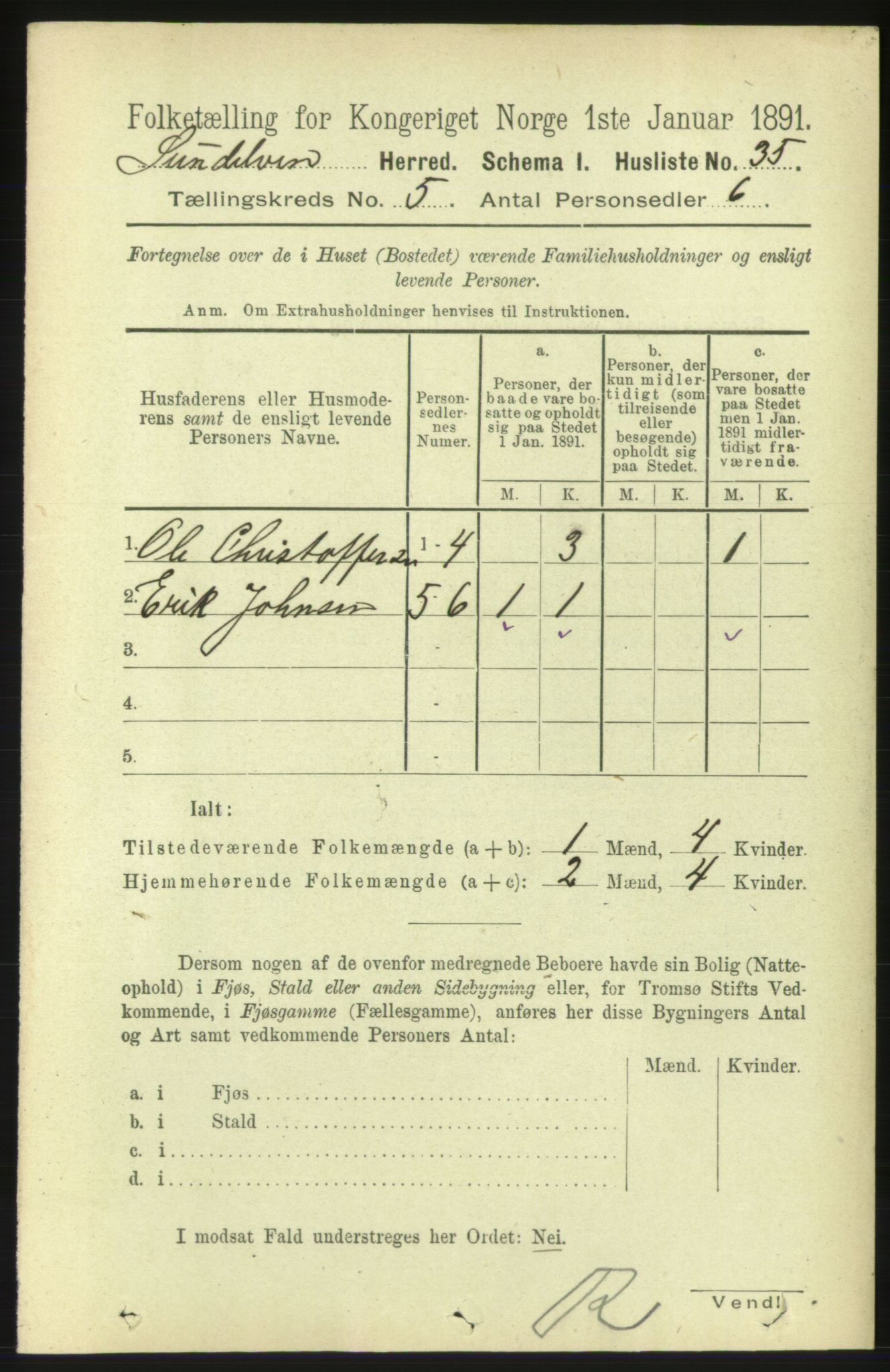 RA, 1891 census for 1523 Sunnylven, 1891, p. 1129