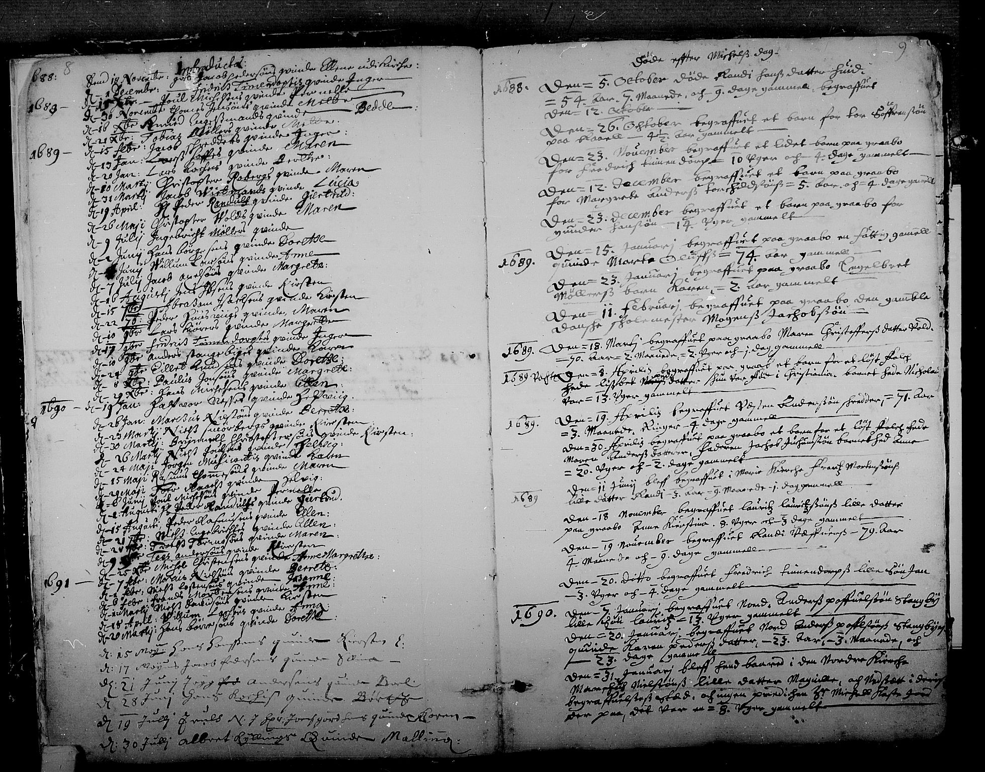 Tønsberg kirkebøker, SAKO/A-330/F/Fa/L0001: Parish register (official) no. I 1, 1688-1760, p. 8-9