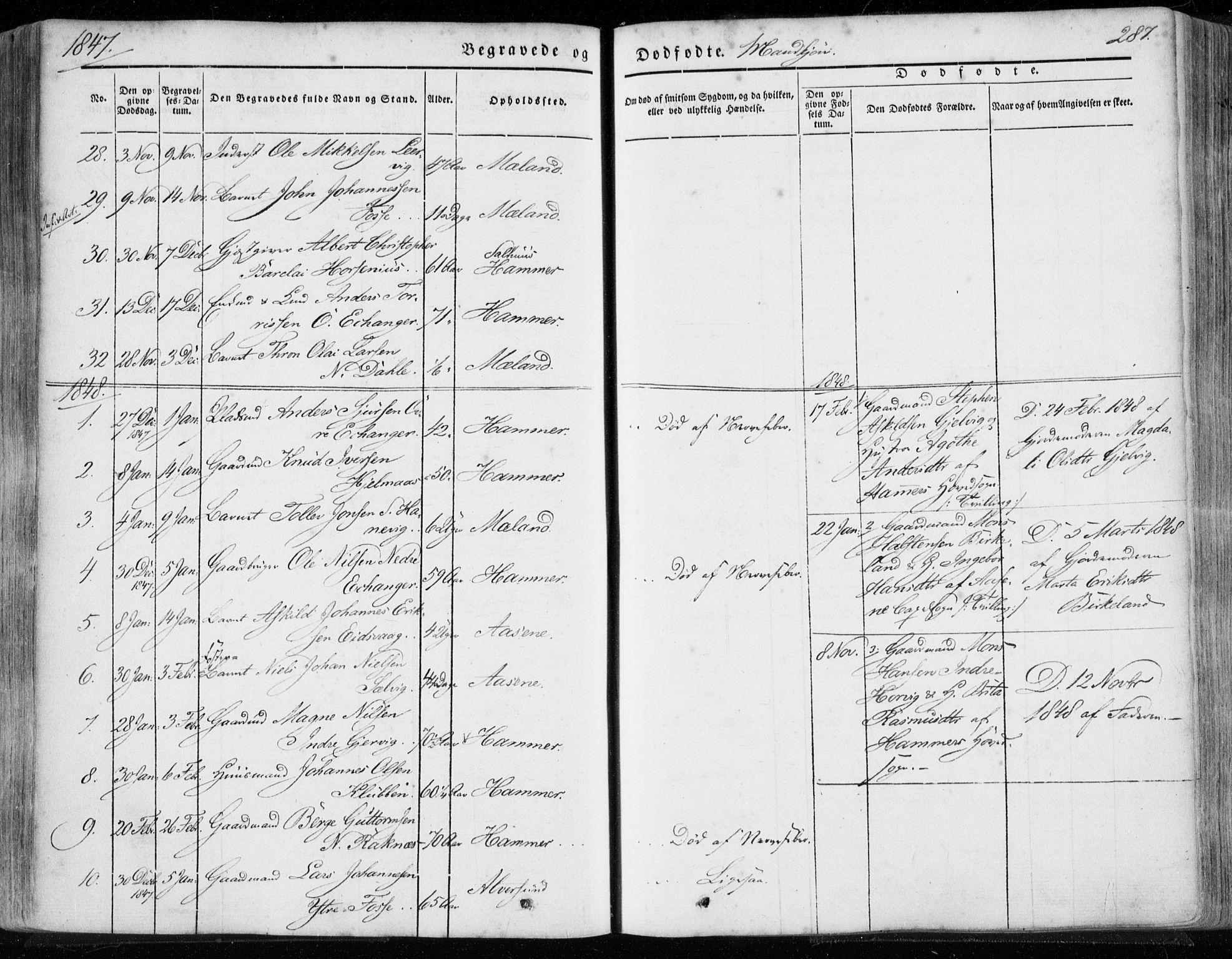 Hamre sokneprestembete, SAB/A-75501/H/Ha/Haa/Haaa/L0013: Parish register (official) no. A 13, 1846-1857, p. 287
