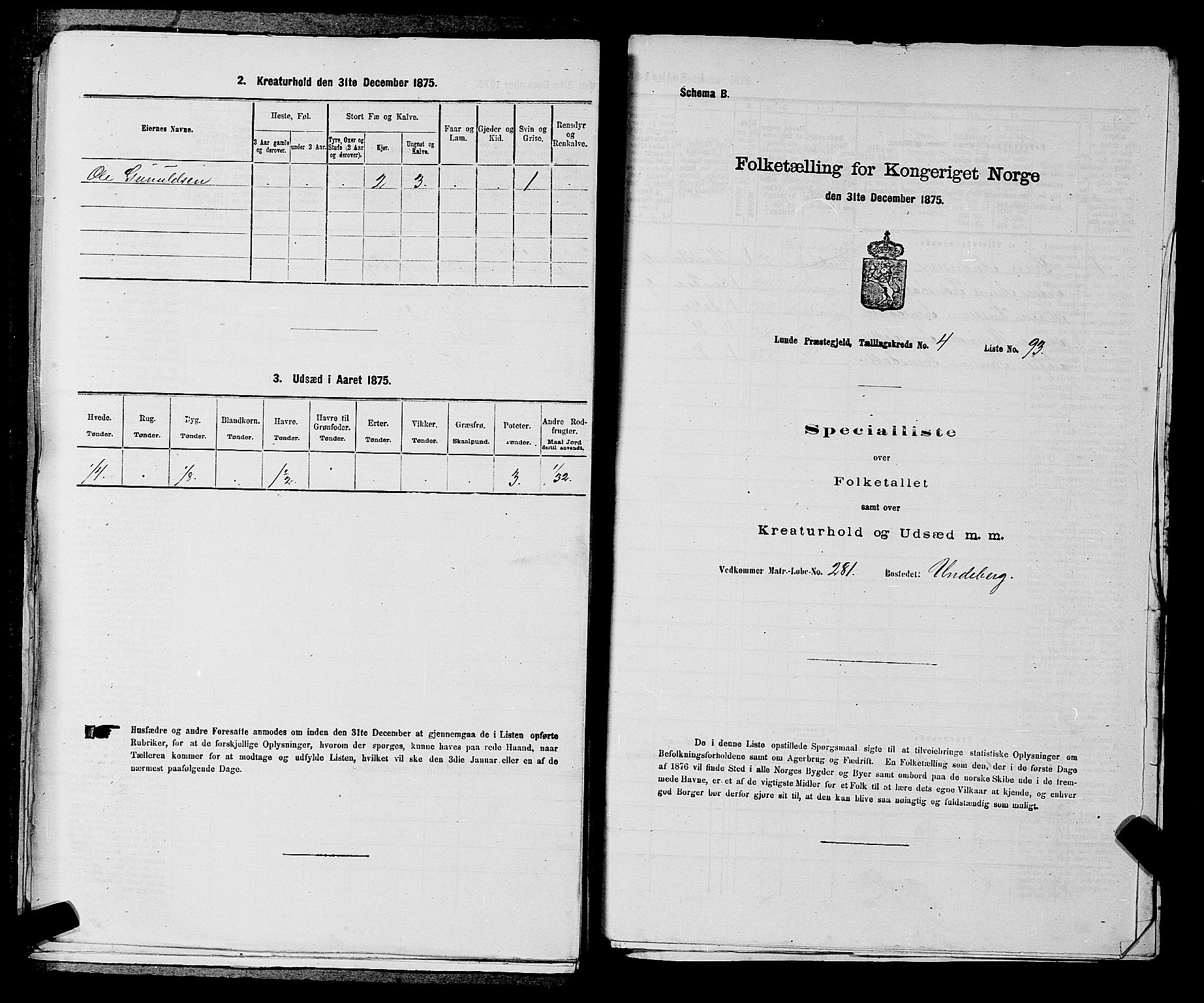 SAKO, 1875 census for 0820P Lunde, 1875, p. 650