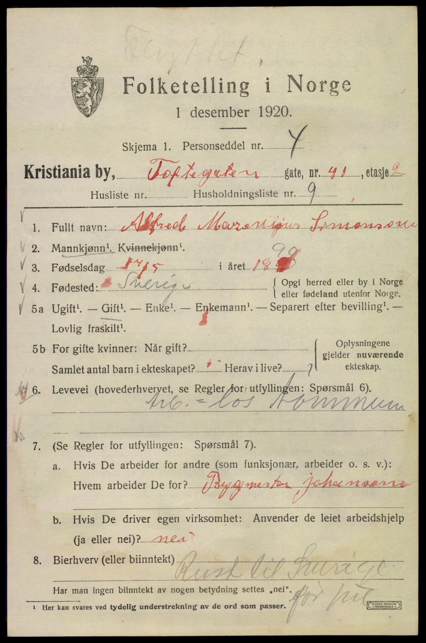 SAO, 1920 census for Kristiania, 1920, p. 585025