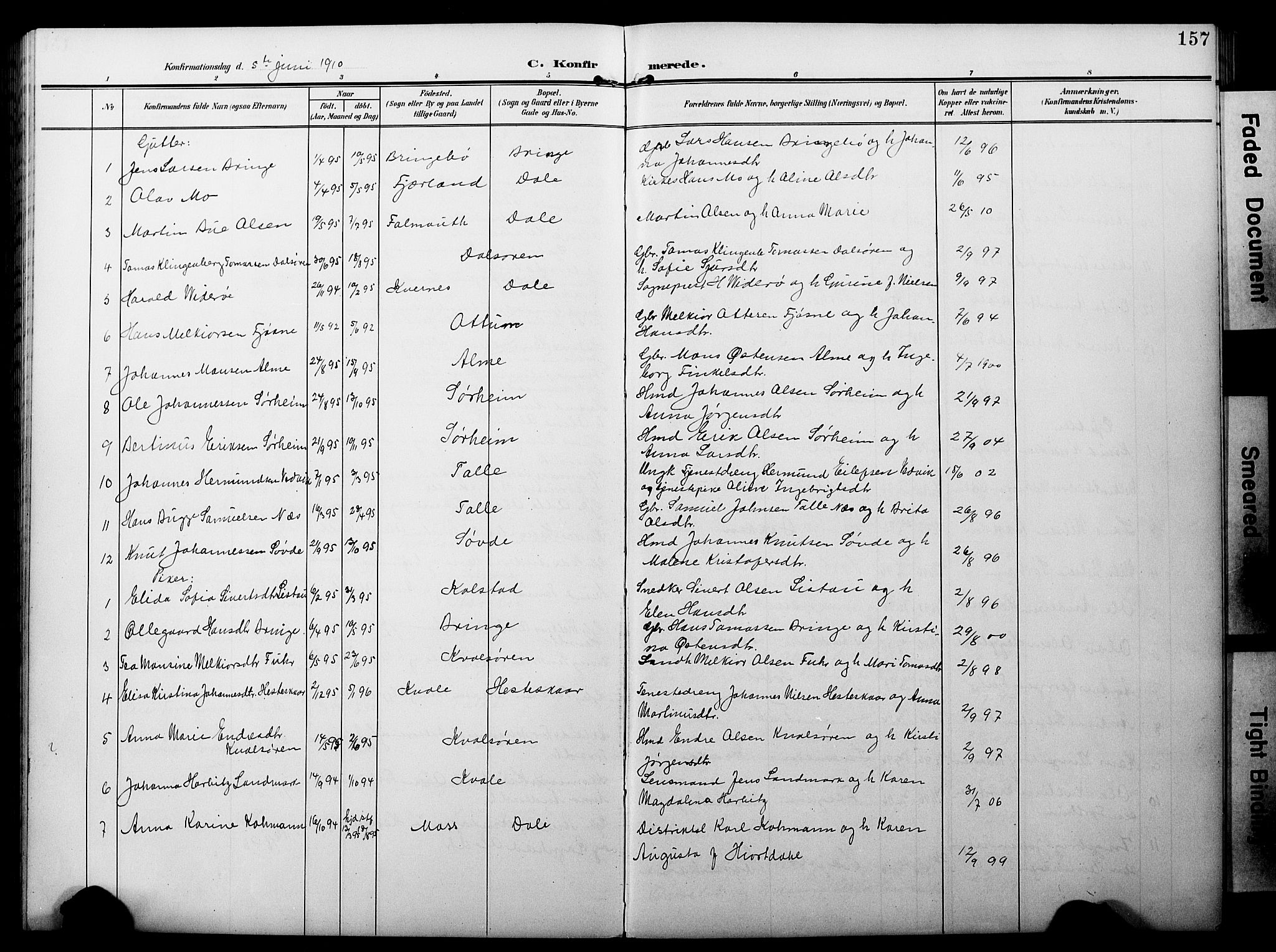 Luster sokneprestembete, AV/SAB-A-81101/H/Hab/Haba/L0001: Parish register (copy) no. A 1, 1903-1930, p. 157