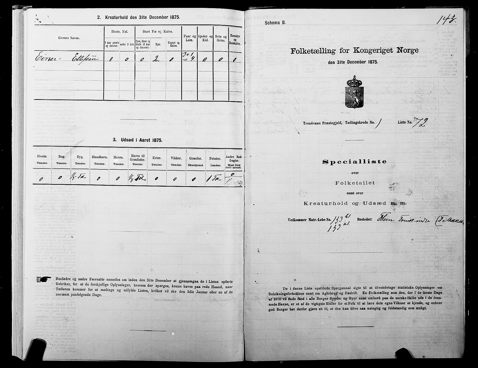 SATØ, 1875 census for 1914P Trondenes, 1875, p. 1143