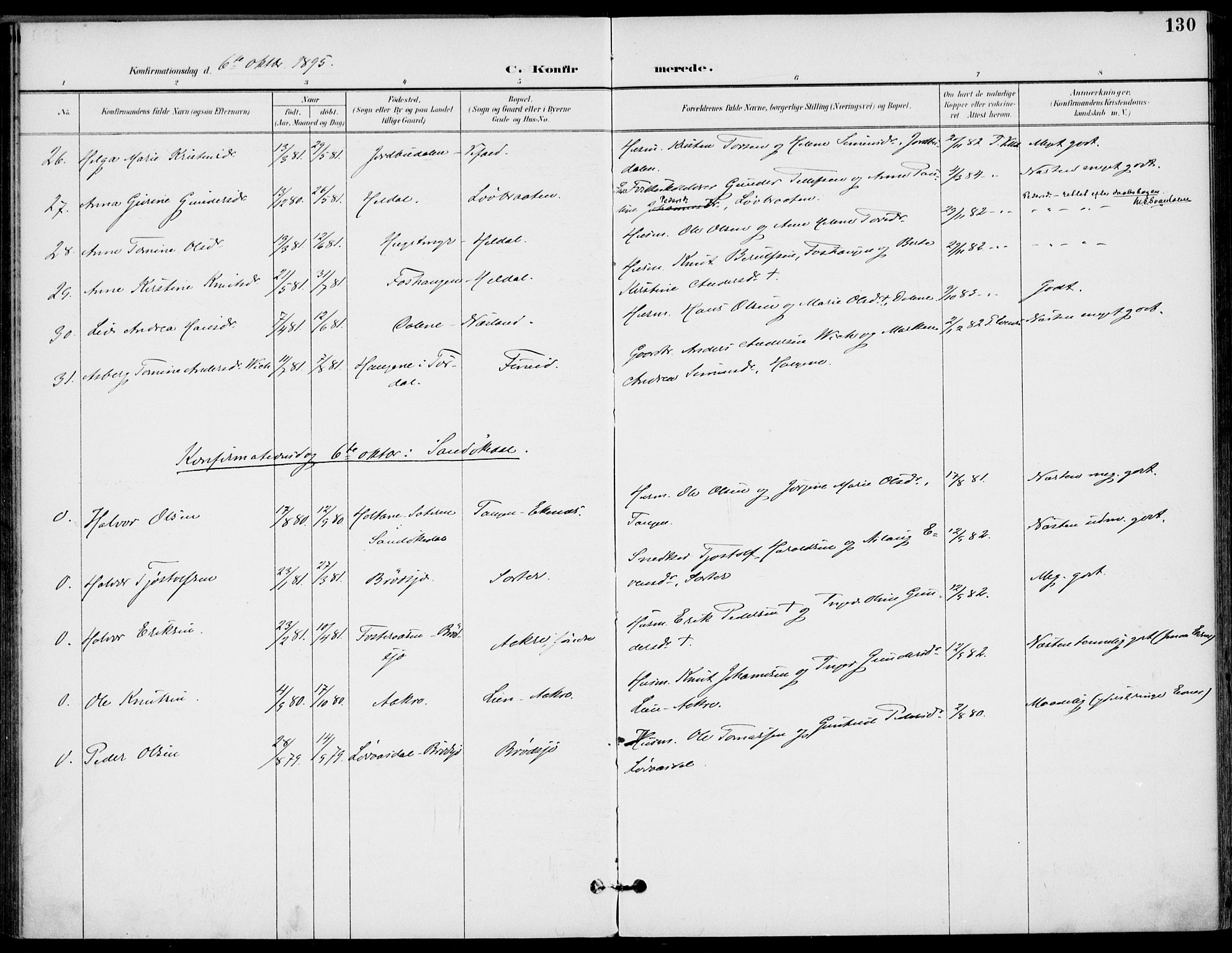 Drangedal kirkebøker, SAKO/A-258/F/Fa/L0012: Parish register (official) no. 12, 1895-1905, p. 130