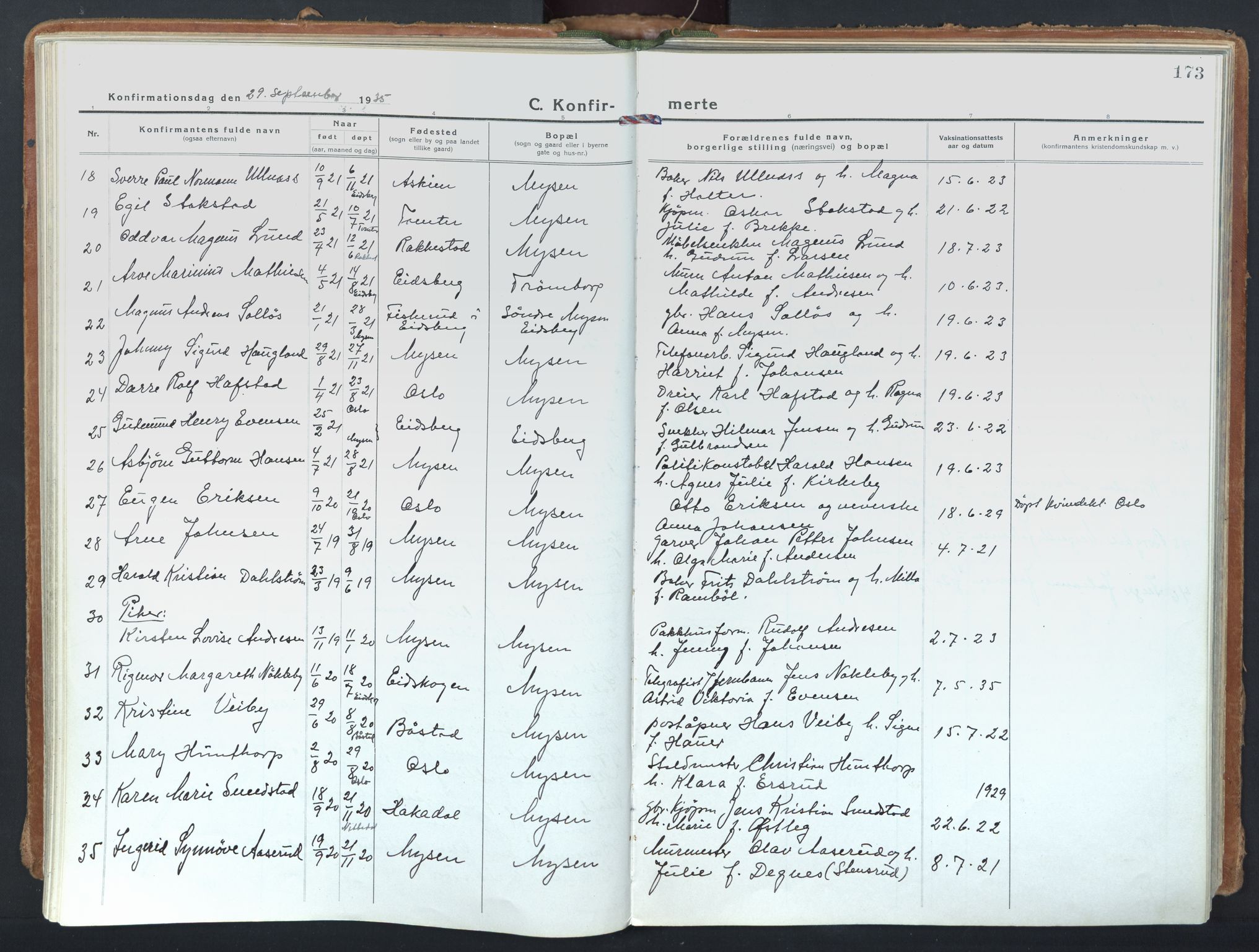 Eidsberg prestekontor Kirkebøker, SAO/A-10905/F/Fd/L0001: Parish register (official) no. IV 1, 1921-1948, p. 173