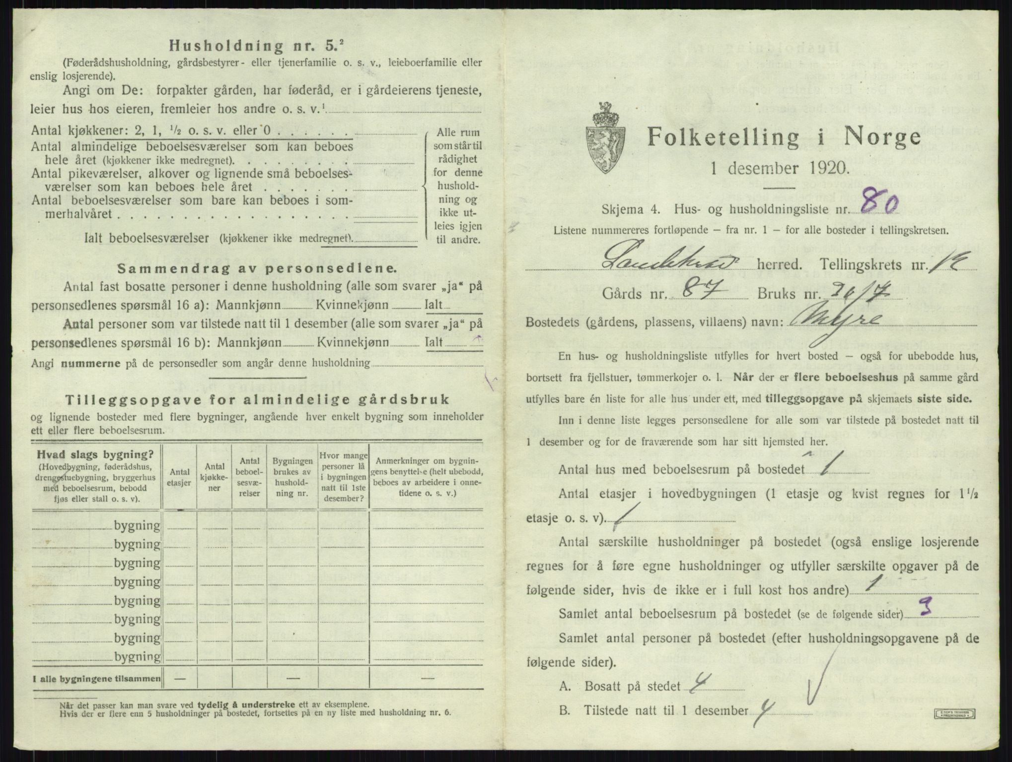 SAKO, 1920 census for Sandeherred, 1920, p. 2732