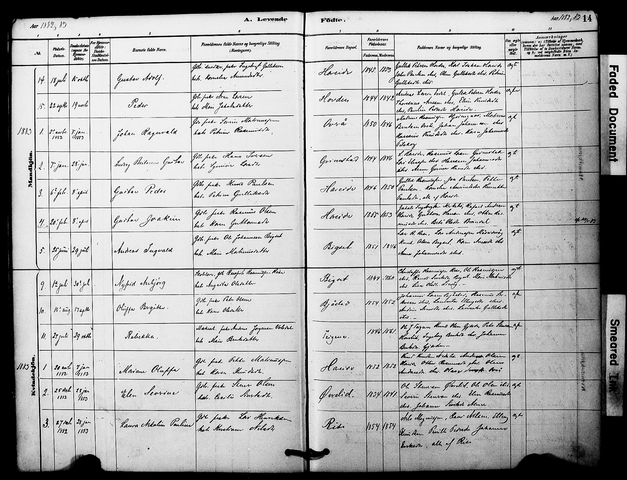 Ministerialprotokoller, klokkerbøker og fødselsregistre - Møre og Romsdal, SAT/A-1454/510/L0122: Parish register (official) no. 510A02, 1878-1897, p. 14