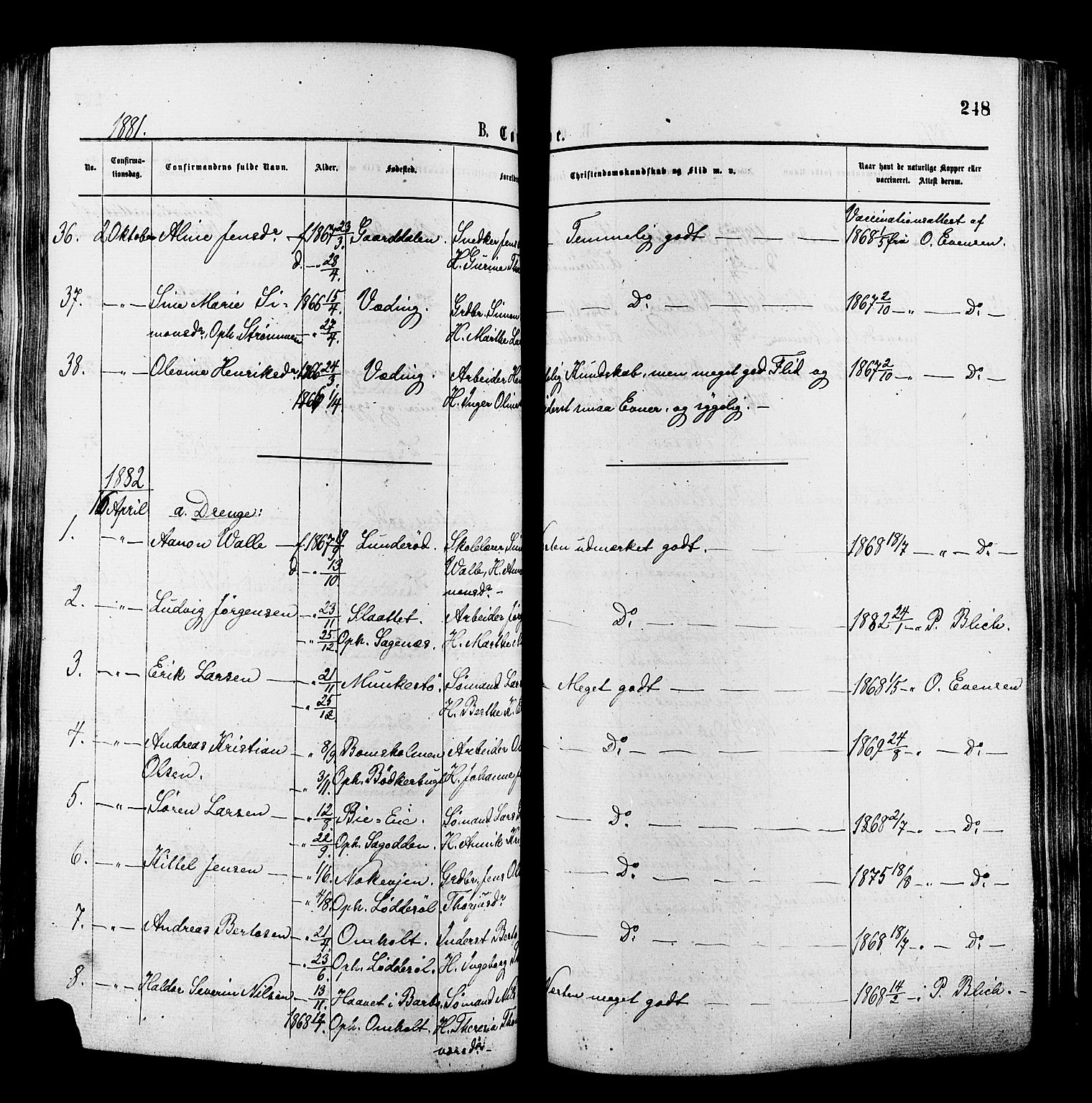 Øyestad sokneprestkontor, AV/SAK-1111-0049/F/Fa/L0016: Parish register (official) no. A 16, 1874-1886, p. 248