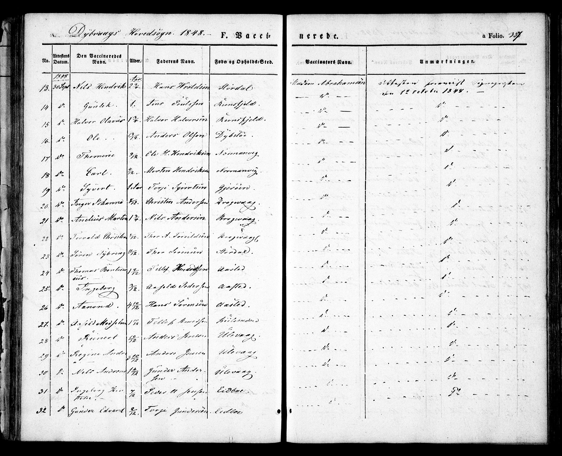 Dypvåg sokneprestkontor, AV/SAK-1111-0007/F/Fa/Faa/L0005: Parish register (official) no. A 5, 1841-1854, p. 357