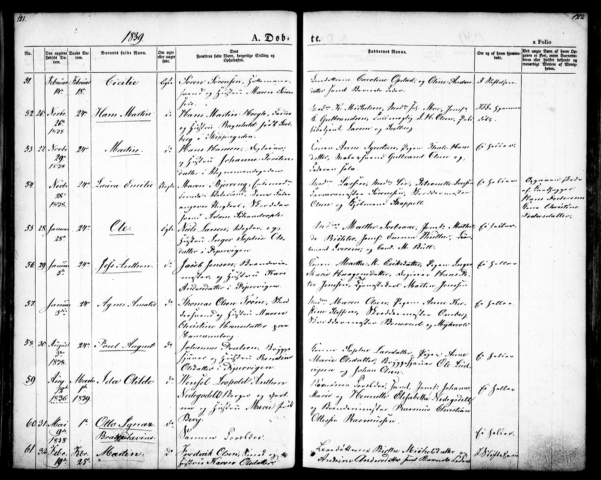 Oslo domkirke Kirkebøker, SAO/A-10752/F/Fa/L0012: Parish register (official) no. 12, 1837-1845, p. 121-122