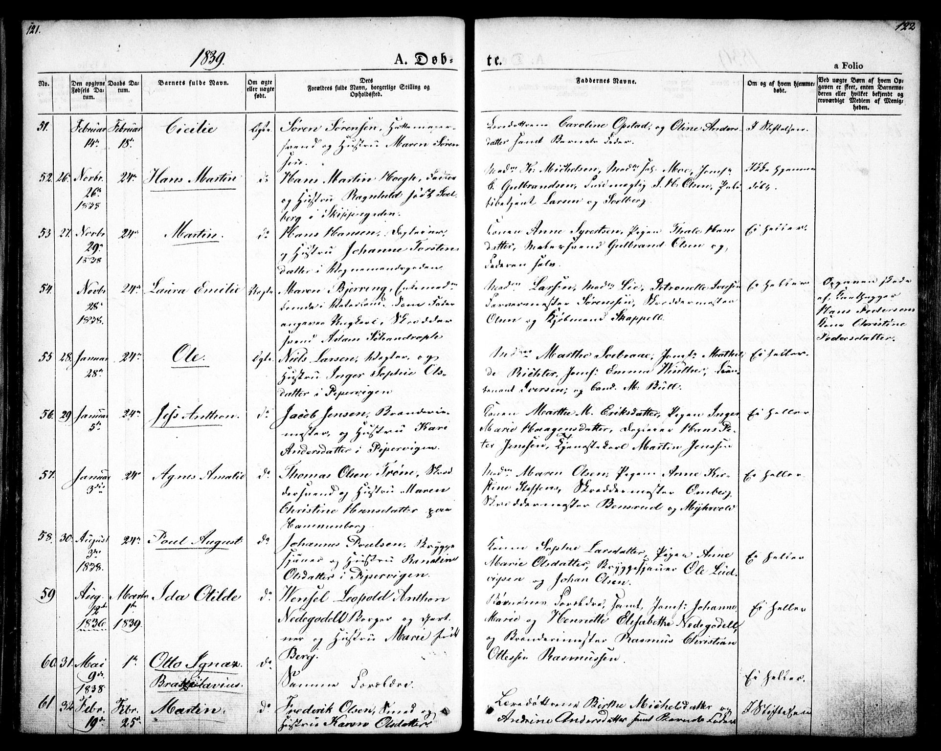 Oslo domkirke Kirkebøker, AV/SAO-A-10752/F/Fa/L0012: Parish register (official) no. 12, 1837-1845, p. 121-122