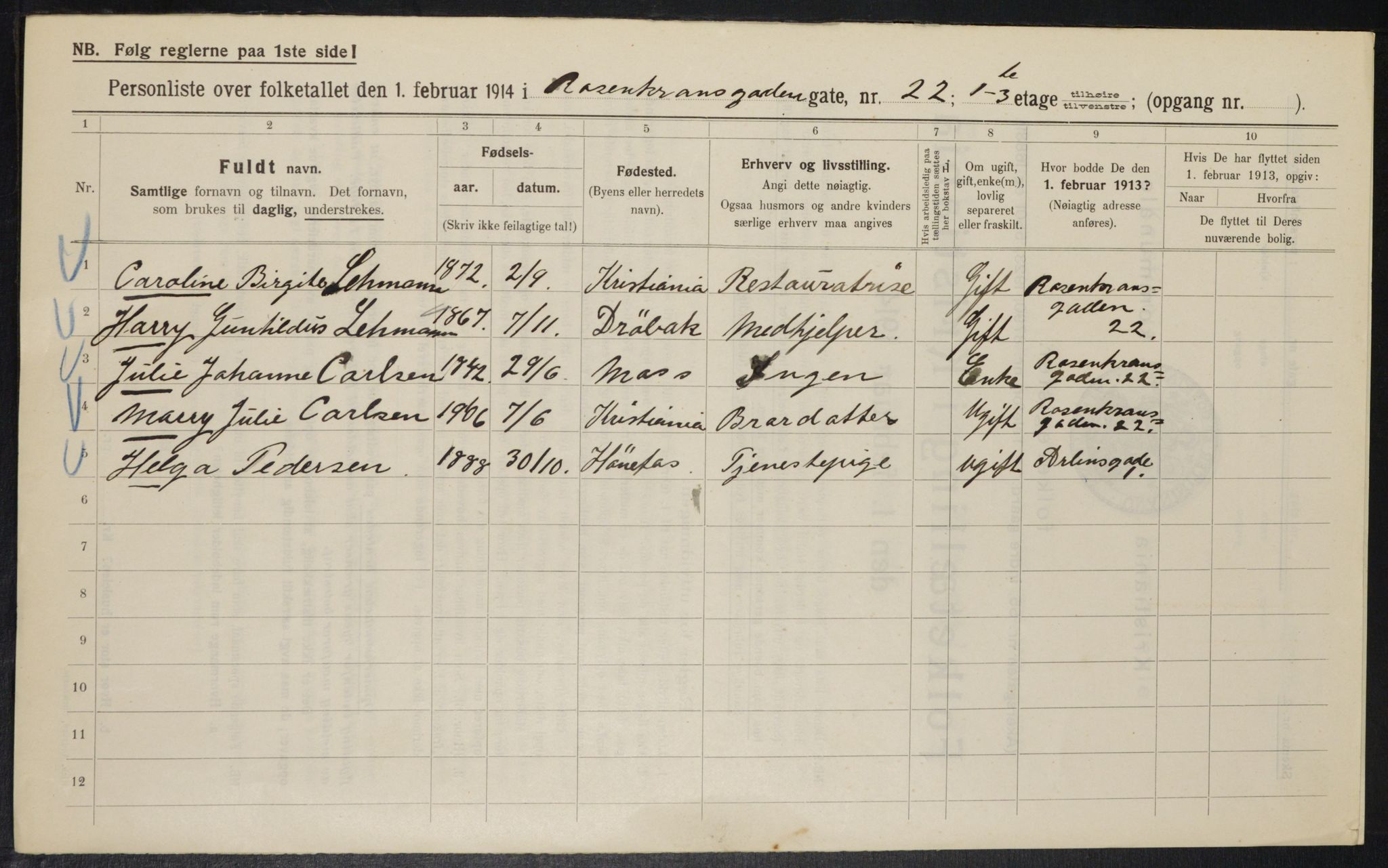 OBA, Municipal Census 1914 for Kristiania, 1914, p. 83878