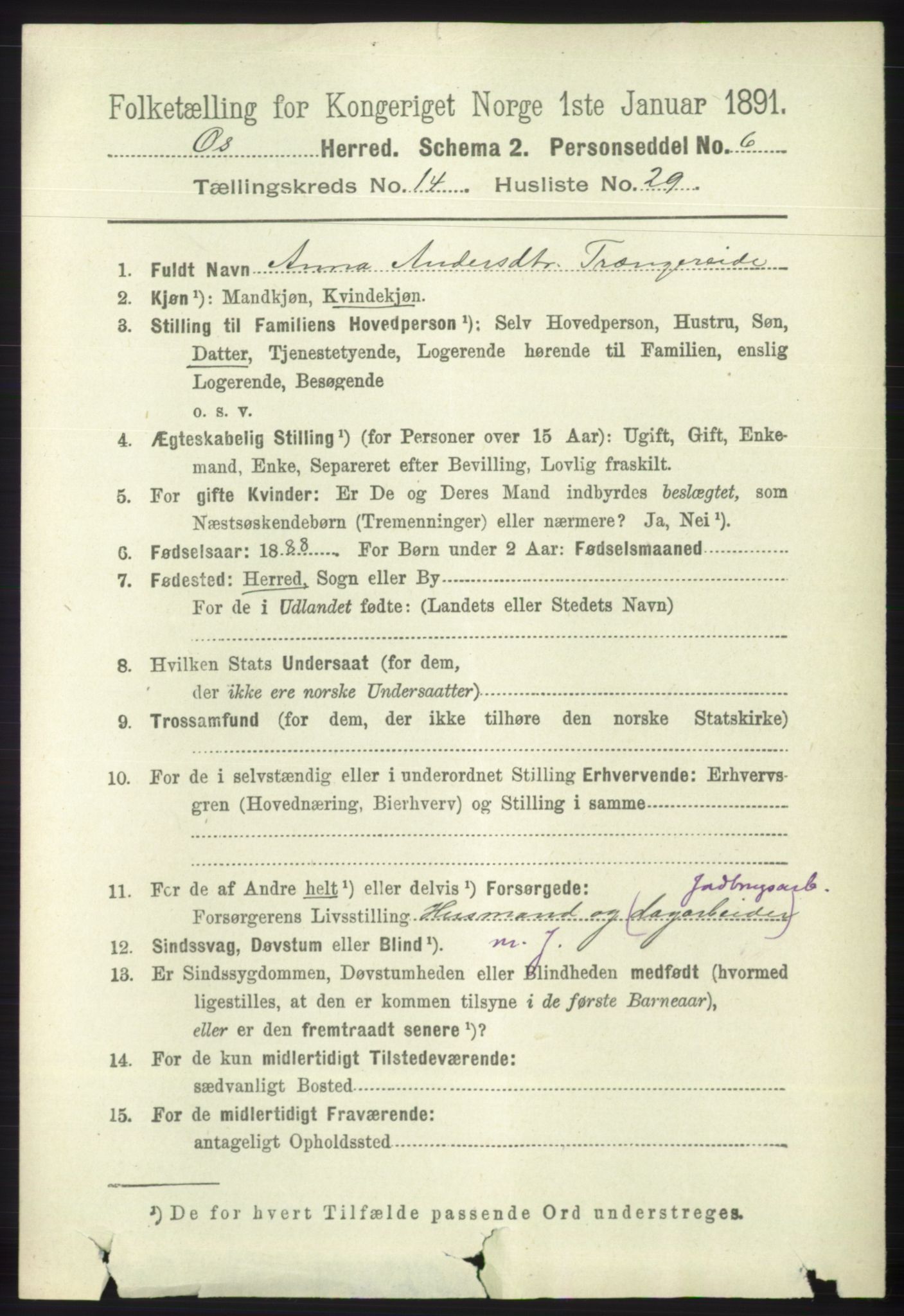 RA, 1891 census for 1243 Os, 1891, p. 3253