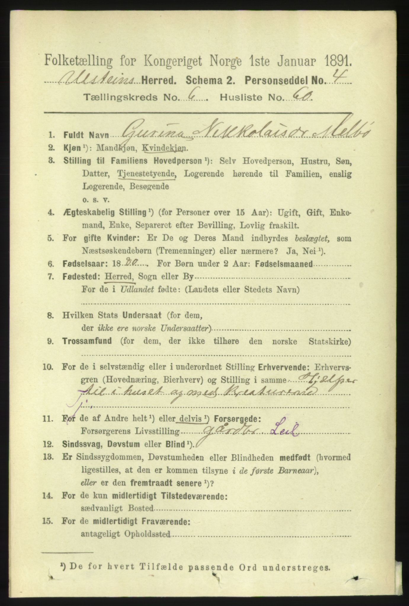 RA, 1891 census for 1516 Ulstein, 1891, p. 2116