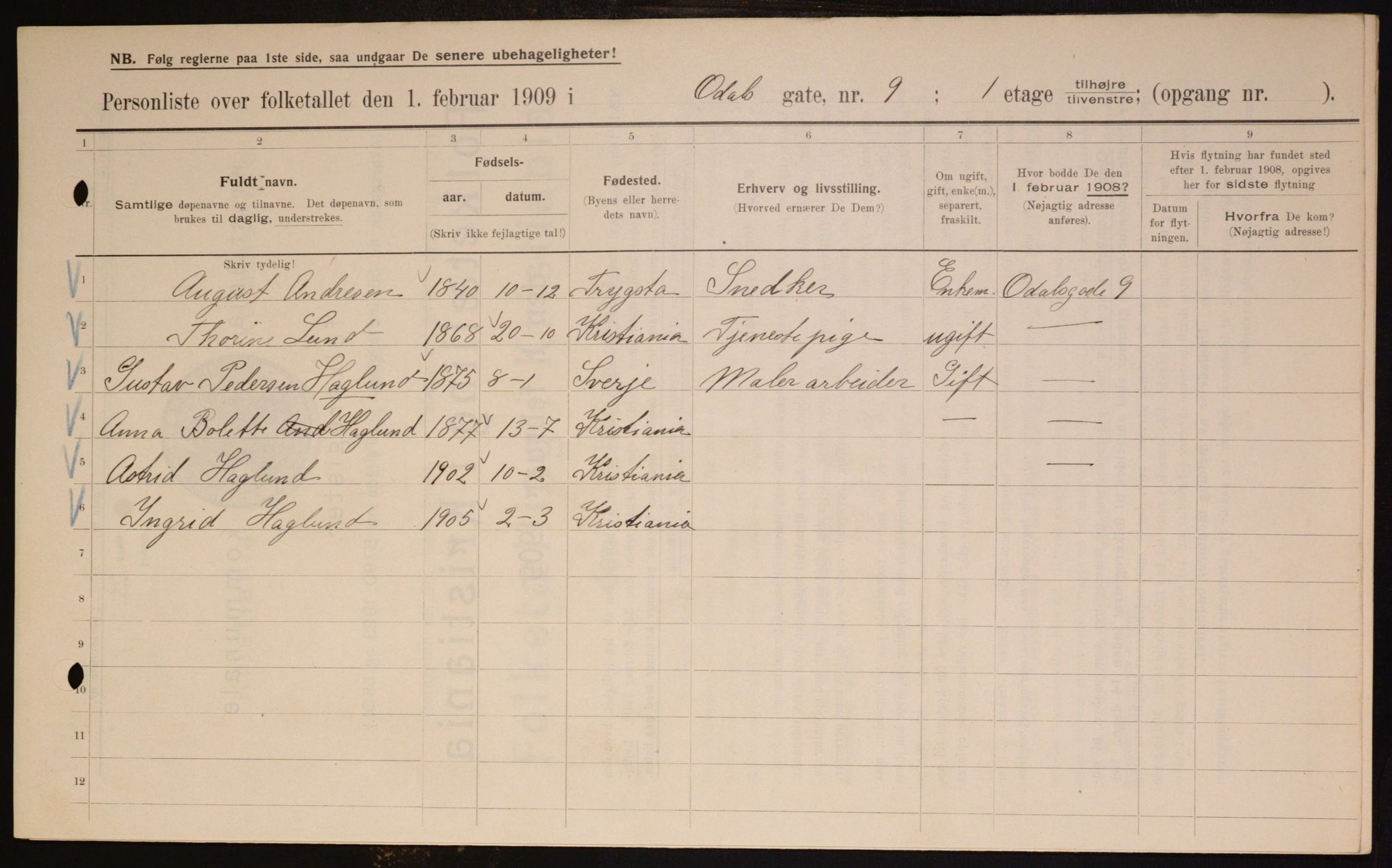 OBA, Municipal Census 1909 for Kristiania, 1909, p. 67413