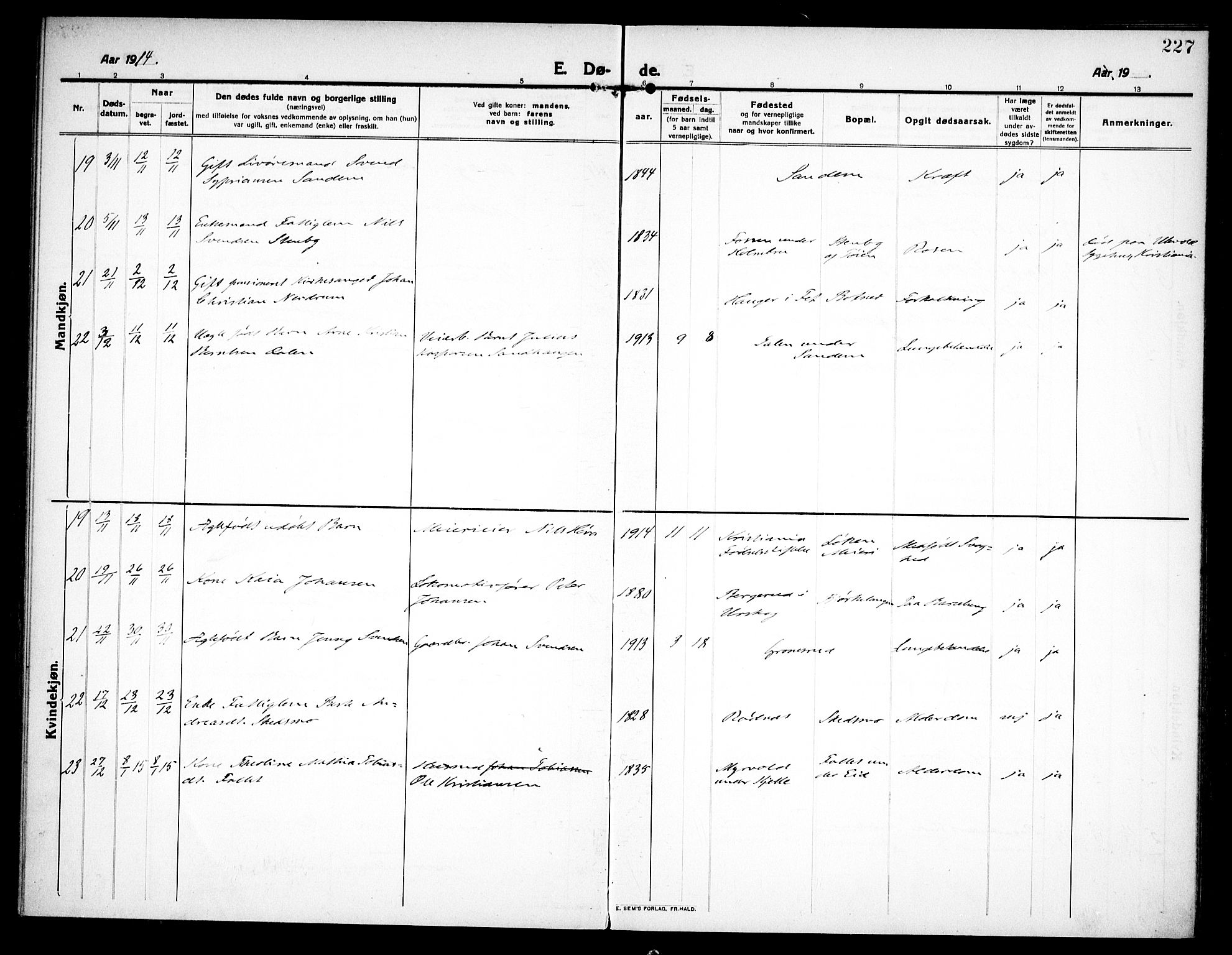 Høland prestekontor Kirkebøker, SAO/A-10346a/F/Fa/L0016: Parish register (official) no. I 16, 1912-1921, p. 227
