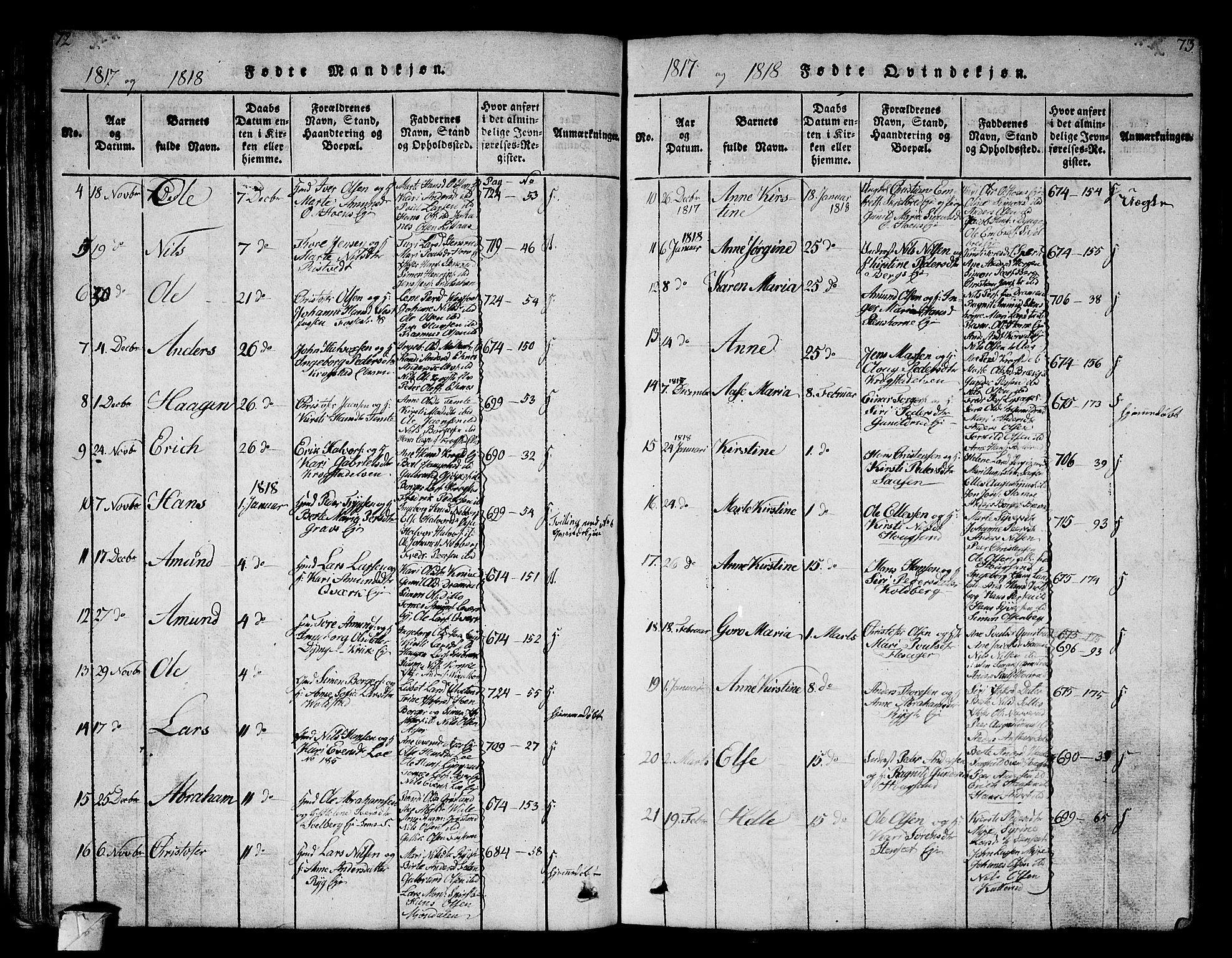 Eiker kirkebøker, AV/SAKO-A-4/G/Ga/L0001: Parish register (copy) no. I 1, 1814-1832, p. 72-73