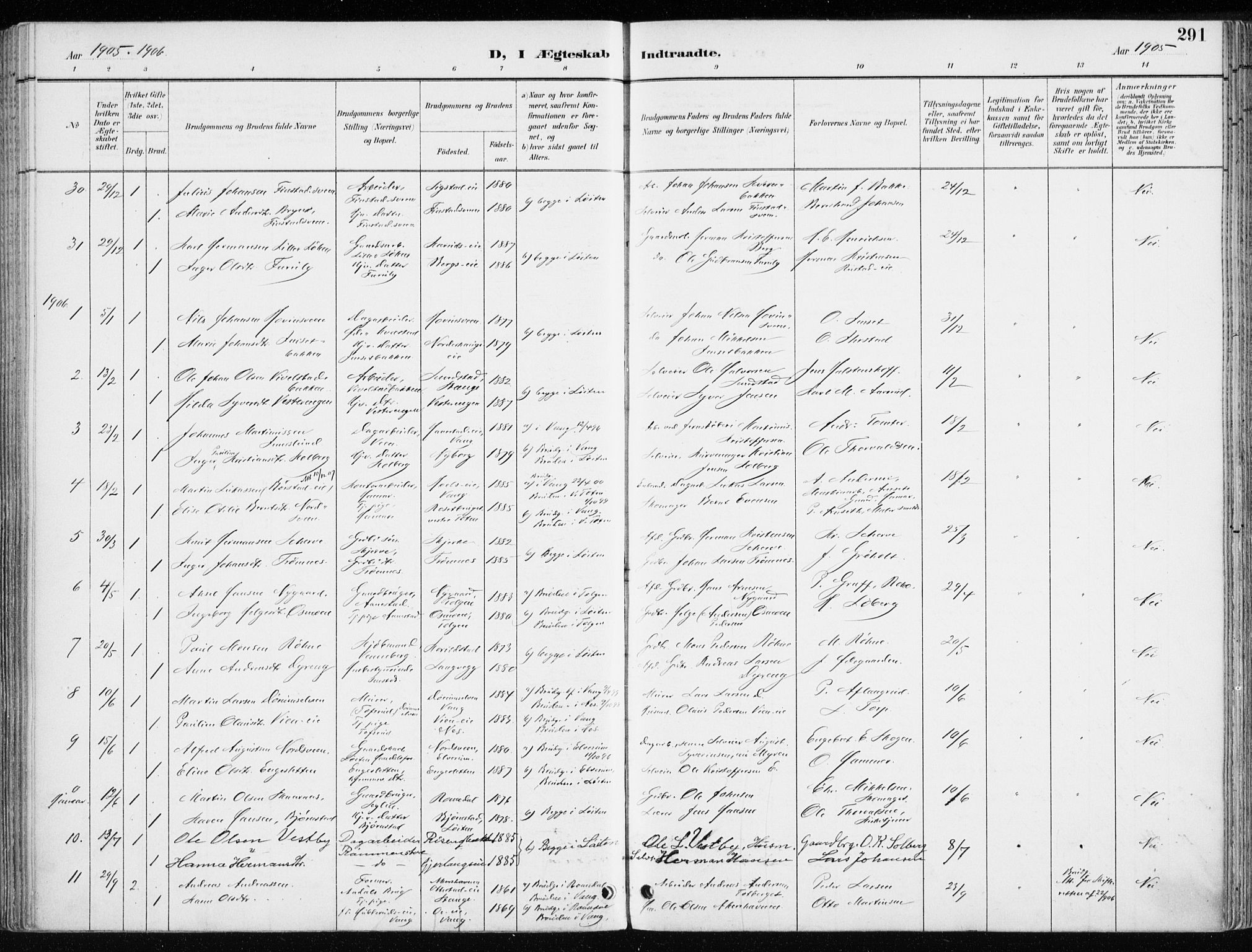 Løten prestekontor, SAH/PREST-022/K/Ka/L0010: Parish register (official) no. 10, 1892-1907, p. 291