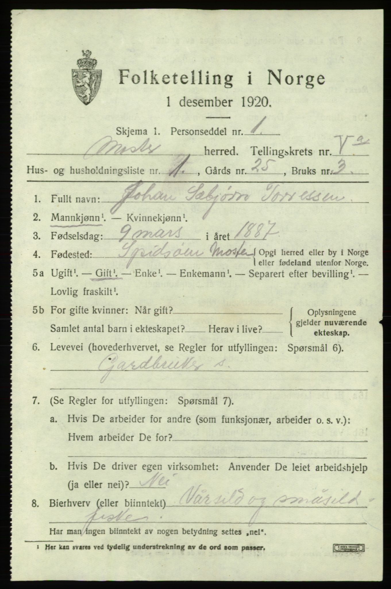 SAB, 1920 census for Moster, 1920, p. 1555