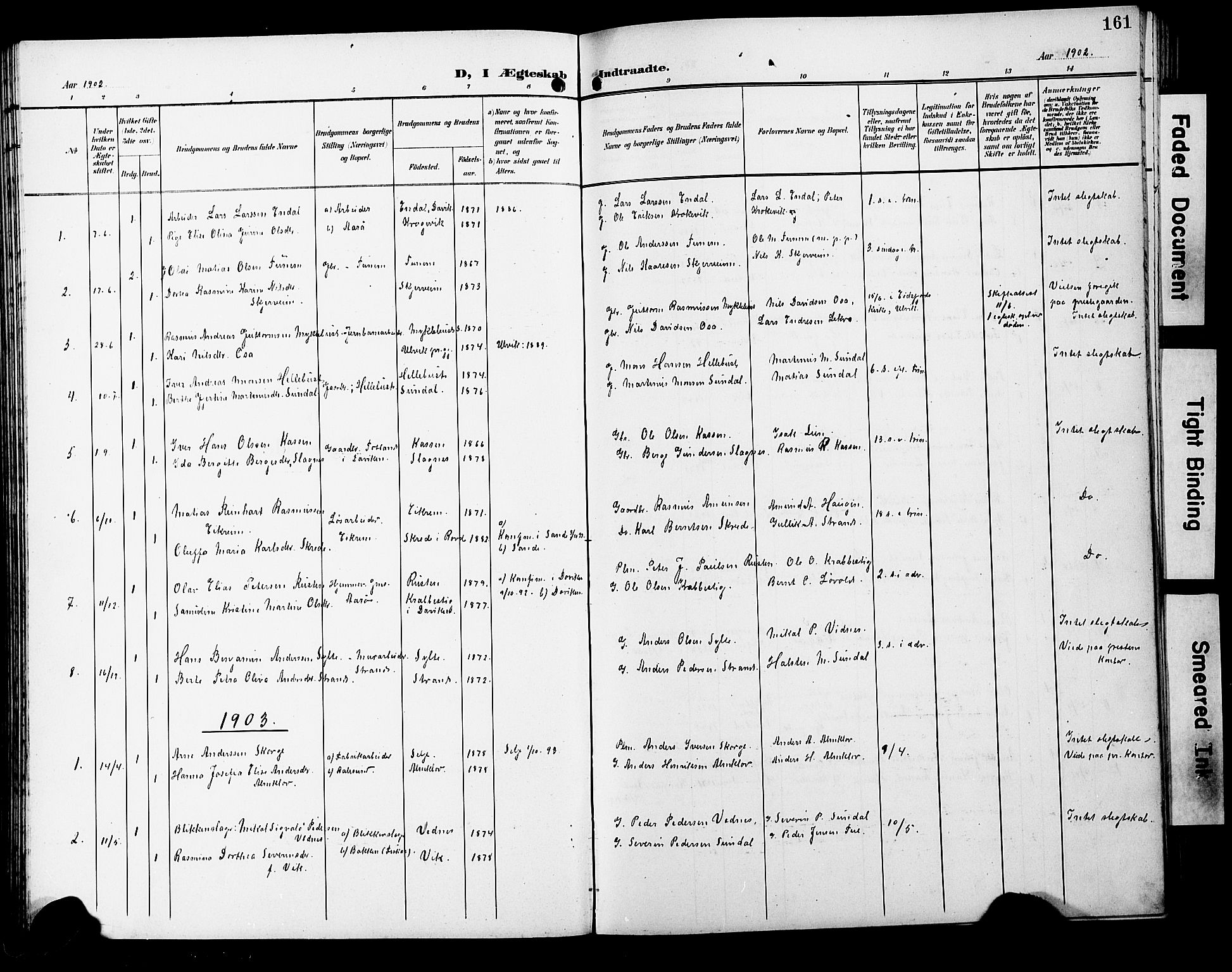 Ministerialprotokoller, klokkerbøker og fødselsregistre - Møre og Romsdal, SAT/A-1454/501/L0018: Parish register (copy) no. 501C04, 1902-1930, p. 161