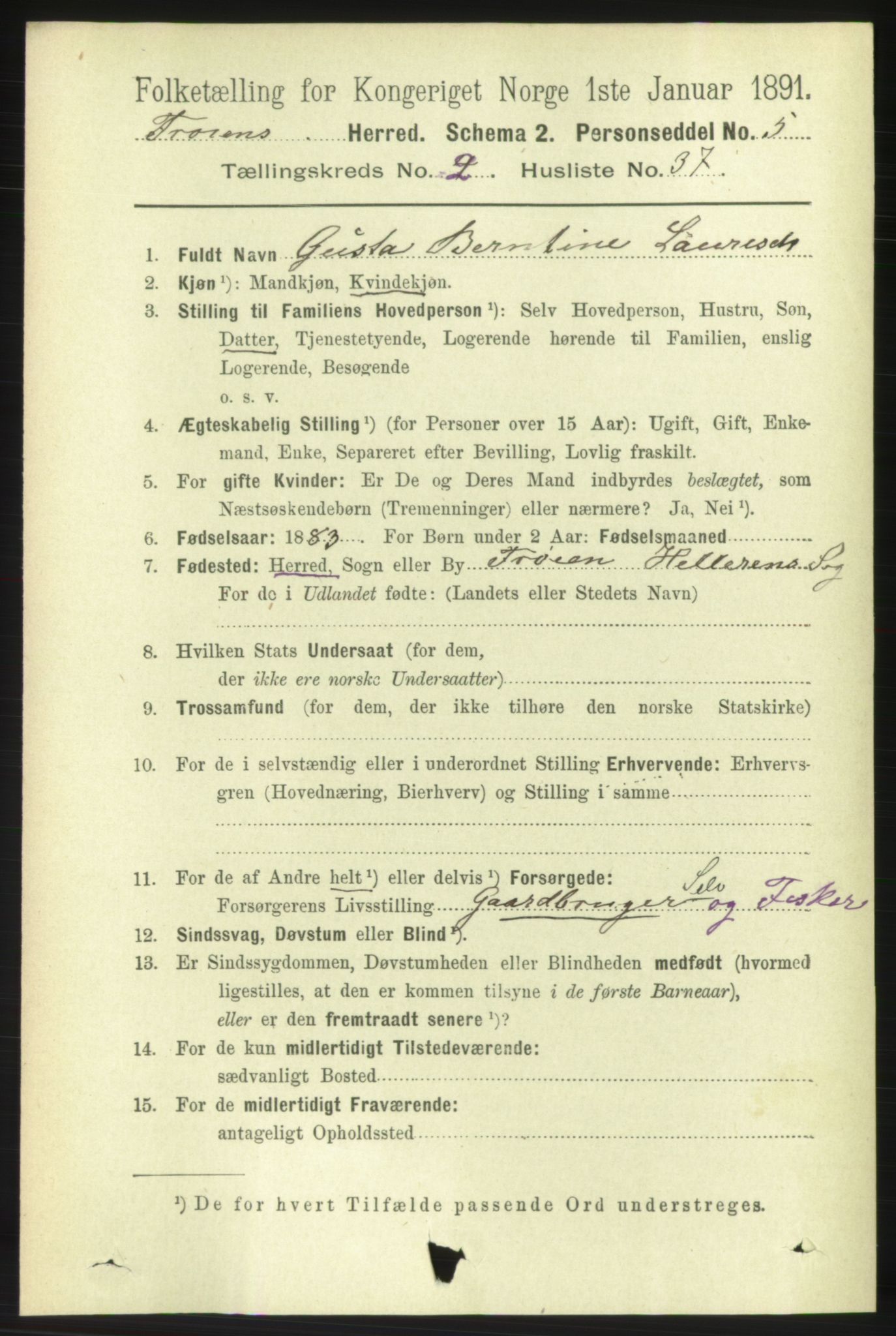 RA, 1891 census for 1619 Frøya, 1891, p. 1207