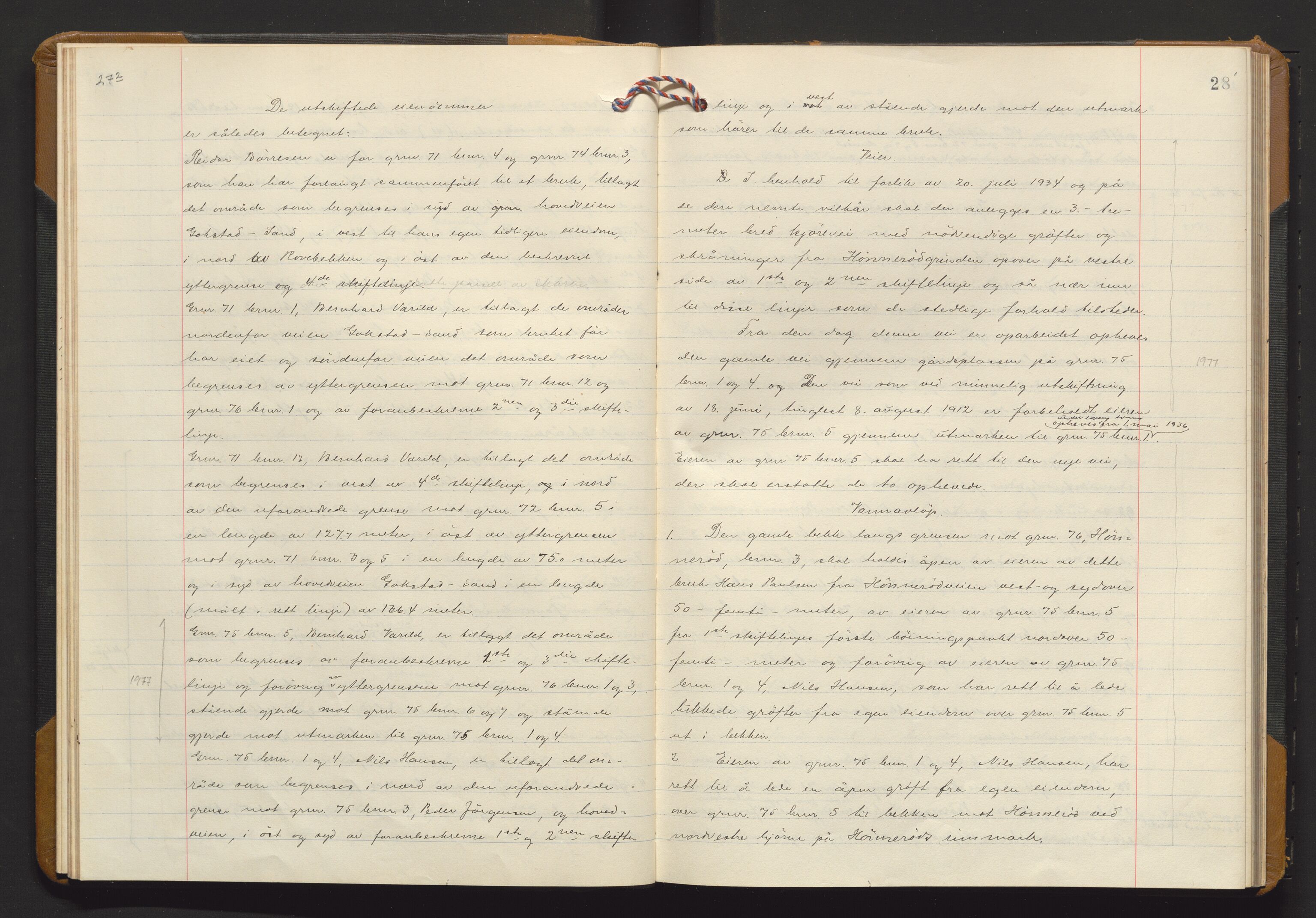 Utskiftningsvesenet i Vestfold, AV/SAKO-A-797/F/Fa/L0021: Rettsbok (forhandlingsprotokoll), 1934-1935, p. 27b-28a