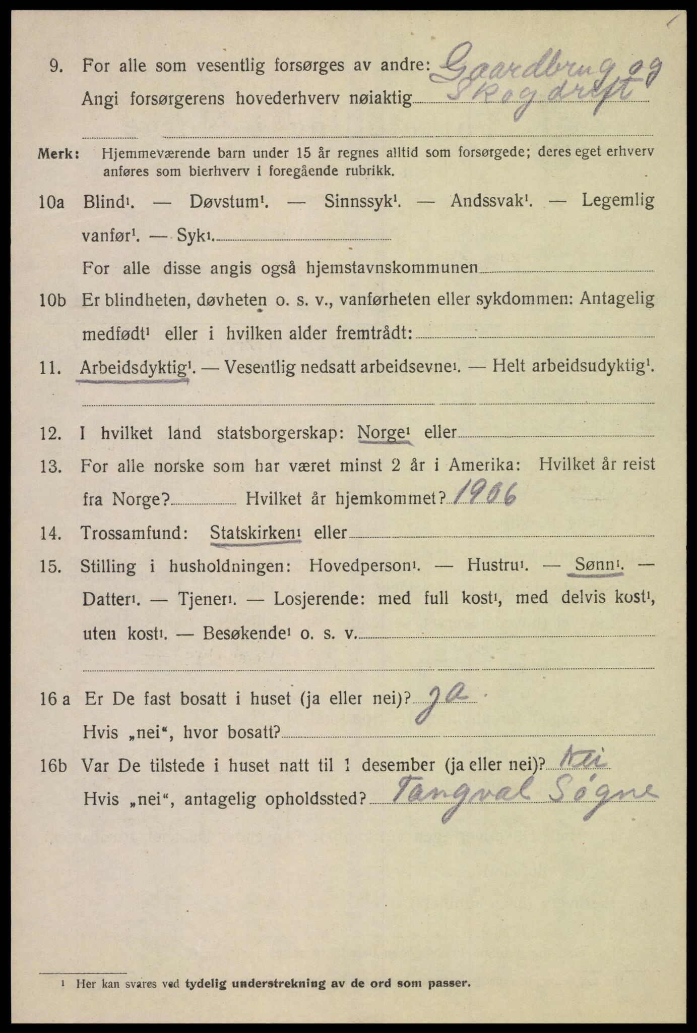 SAK, 1920 census for Holum, 1920, p. 2092
