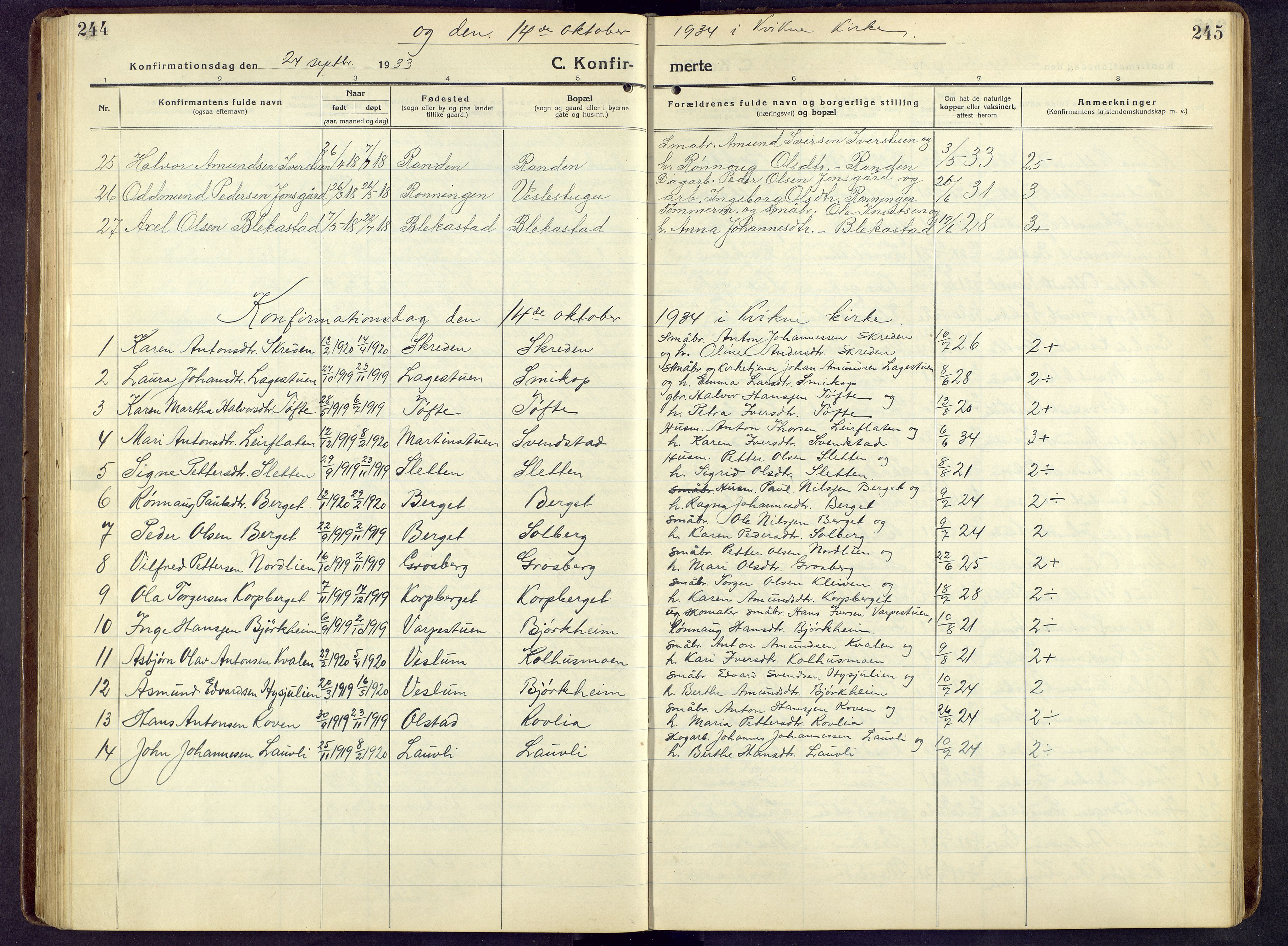 Nord-Fron prestekontor, SAH/PREST-080/H/Ha/Hab/L0009: Parish register (copy) no. 9, 1915-1958, p. 244-245