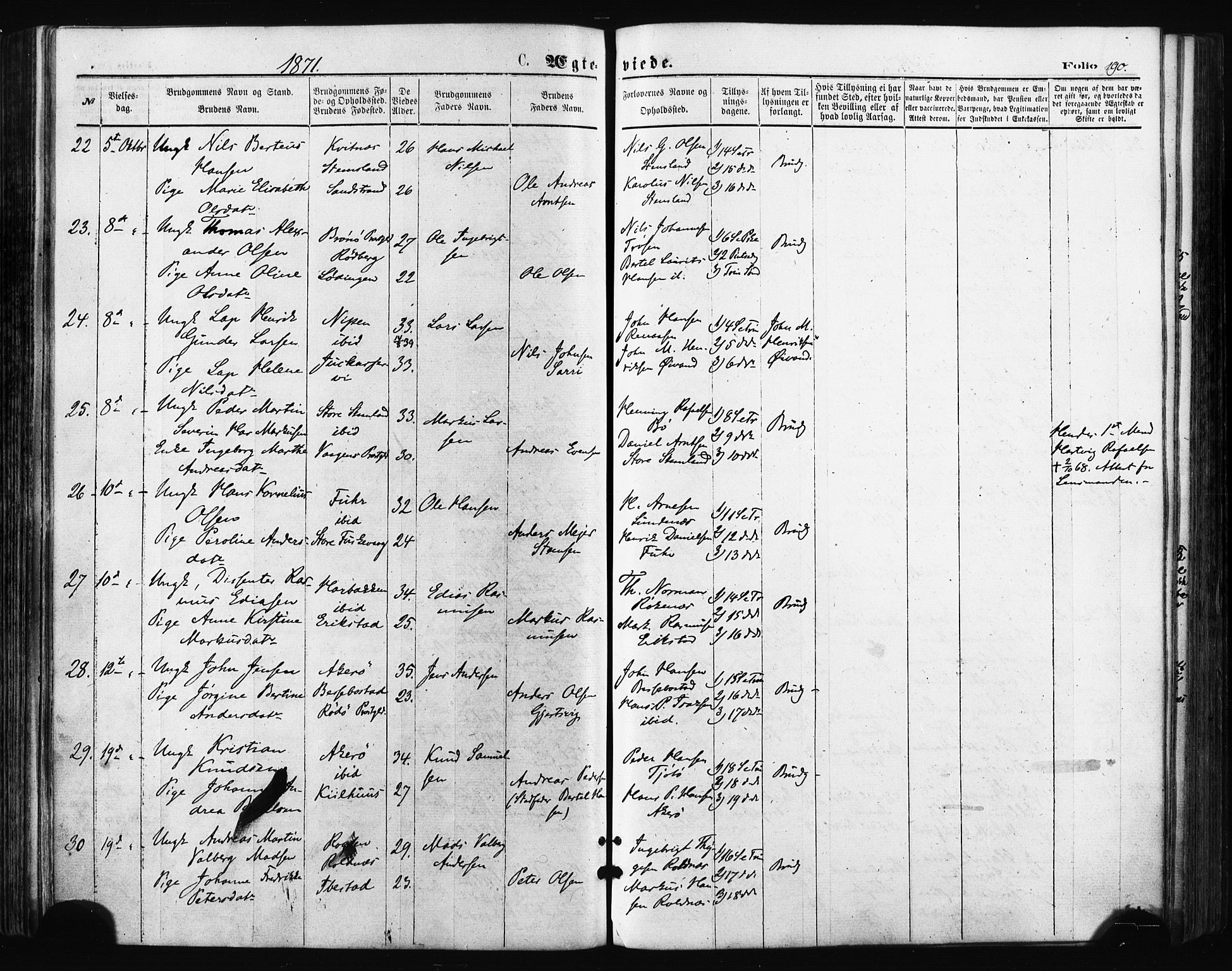 Trondenes sokneprestkontor, SATØ/S-1319/H/Ha/L0013kirke: Parish register (official) no. 13, 1870-1878, p. 190