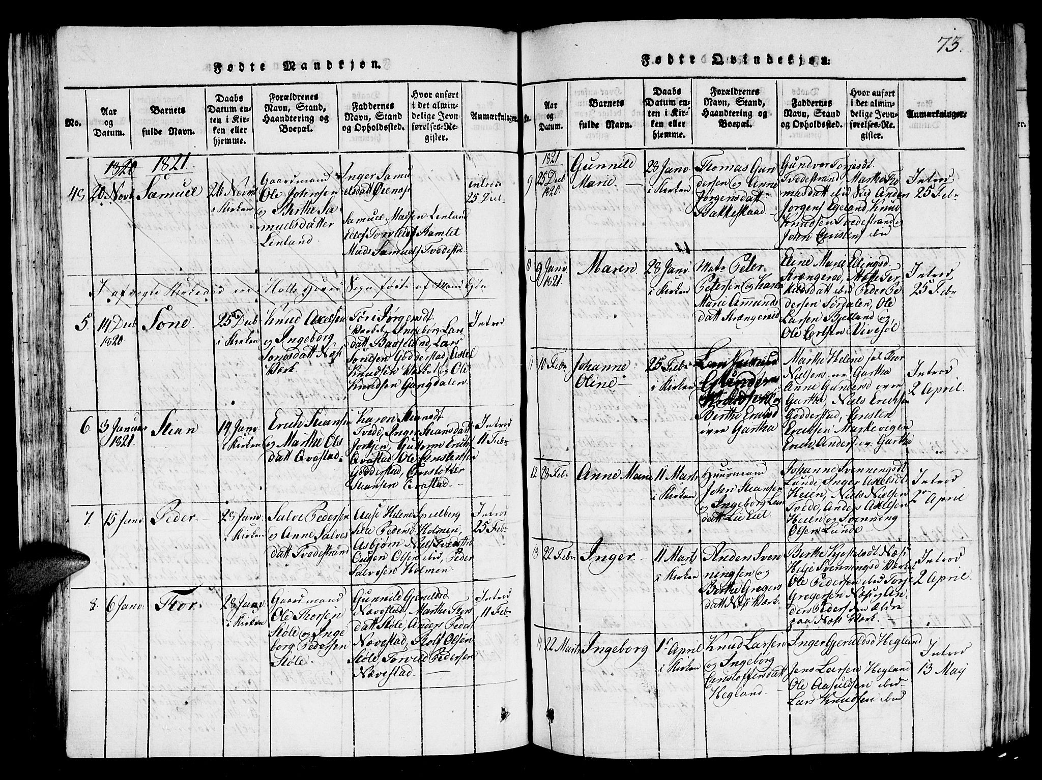 Holt sokneprestkontor, AV/SAK-1111-0021/F/Fb/L0006: Parish register (copy) no. B 6, 1813-1823, p. 73