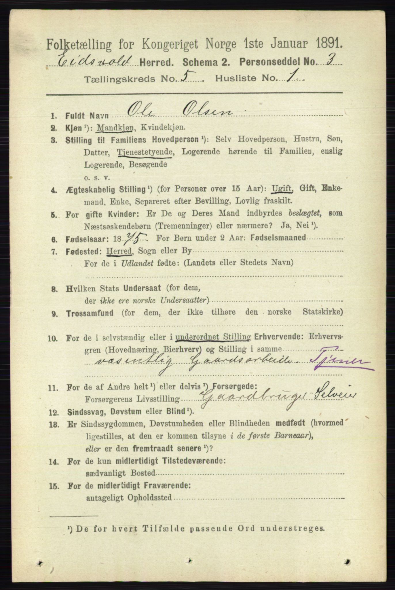 RA, 1891 census for 0237 Eidsvoll, 1891, p. 2746