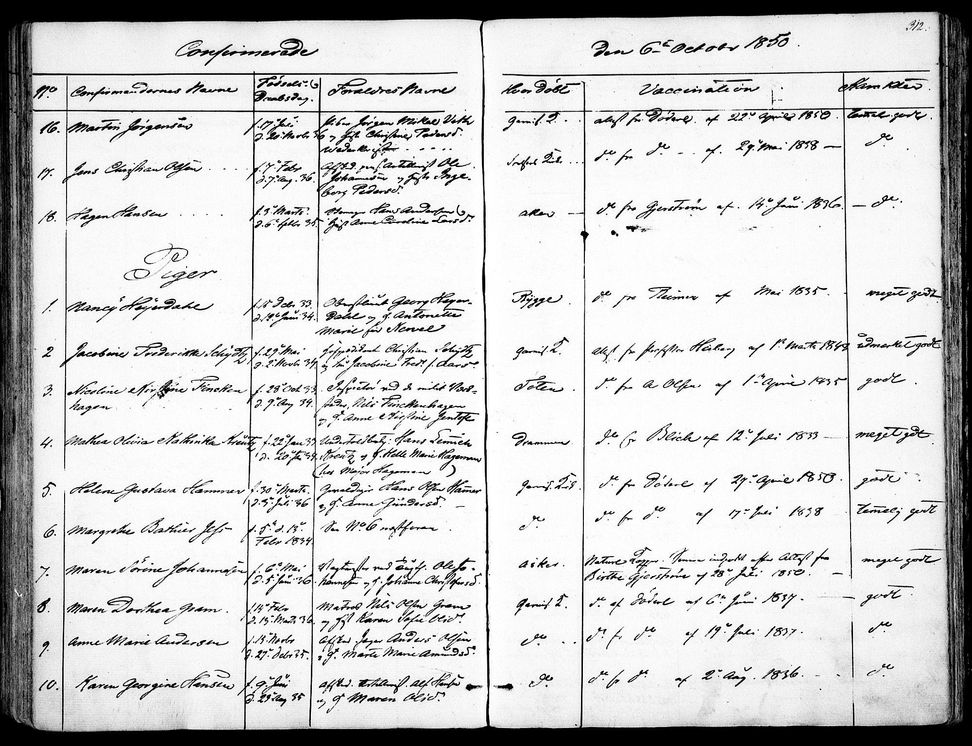 Garnisonsmenigheten Kirkebøker, AV/SAO-A-10846/F/Fa/L0008: Parish register (official) no. 8, 1842-1859, p. 312