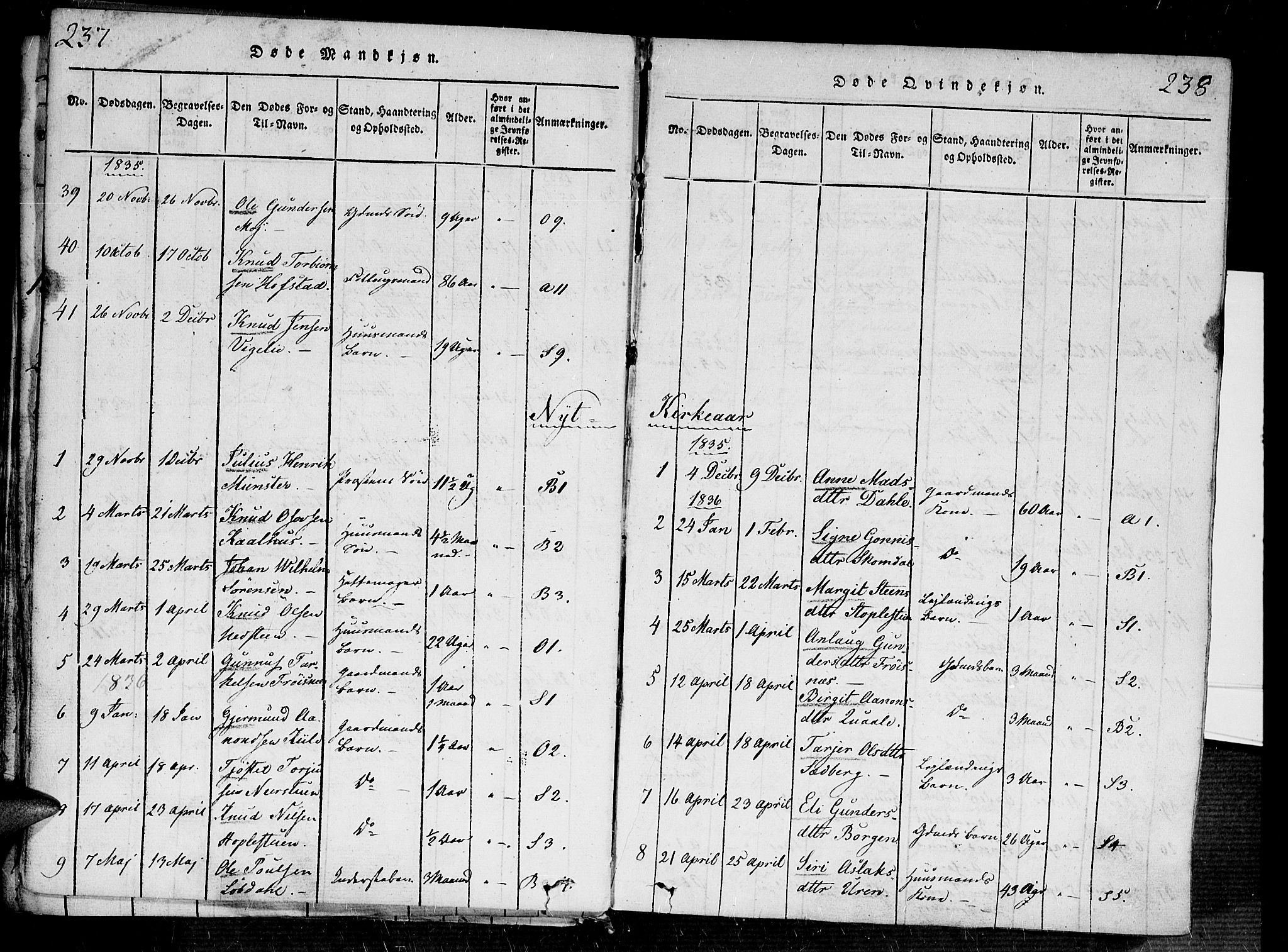 Bygland sokneprestkontor, AV/SAK-1111-0006/F/Fa/Fab/L0003: Parish register (official) no. A 3, 1816-1841, p. 237-238