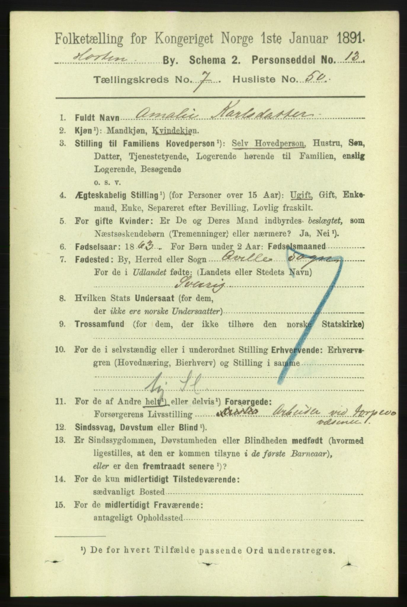 RA, 1891 census for 0703 Horten, 1891, p. 4847