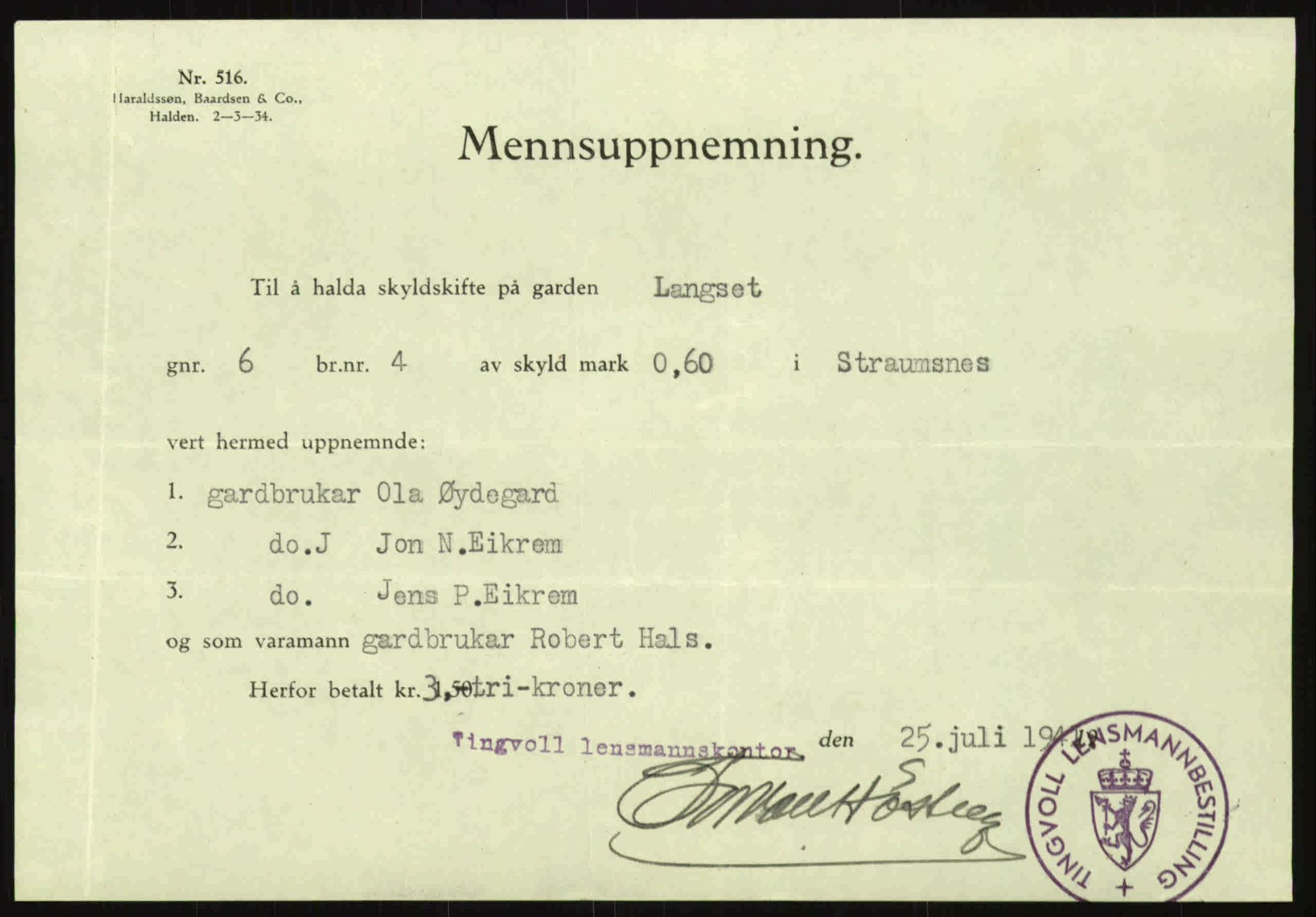 Nordmøre sorenskriveri, SAT/A-4132/1/2/2Ca: Mortgage book no. A90, 1941-1941, Diary no: : 1543/1941