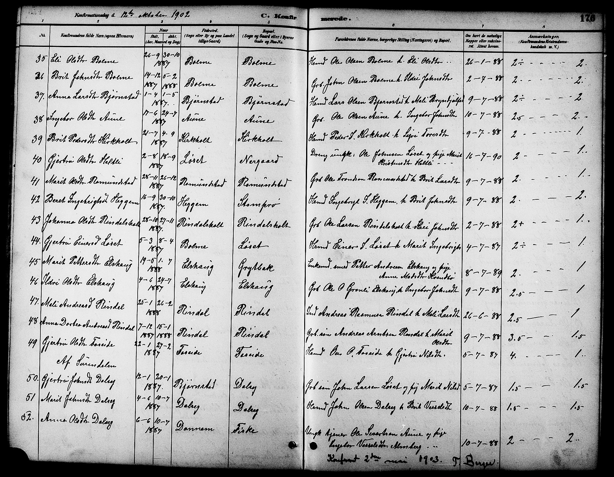 Ministerialprotokoller, klokkerbøker og fødselsregistre - Møre og Romsdal, SAT/A-1454/598/L1078: Parish register (copy) no. 598C03, 1892-1909, p. 176