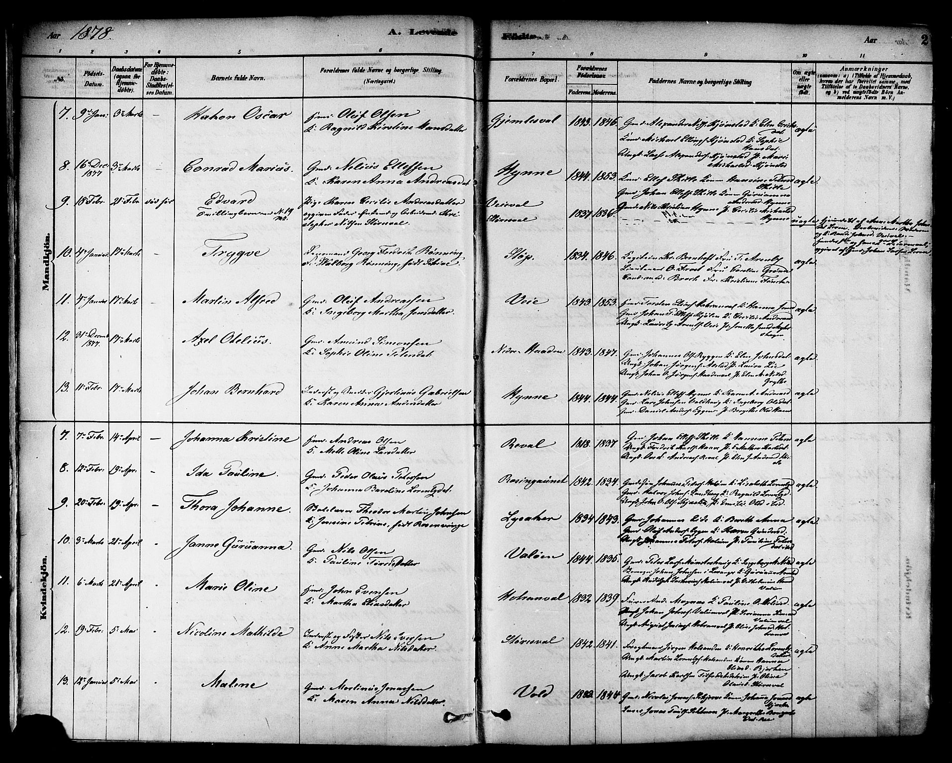 Ministerialprotokoller, klokkerbøker og fødselsregistre - Nord-Trøndelag, SAT/A-1458/717/L0159: Parish register (official) no. 717A09, 1878-1898, p. 2