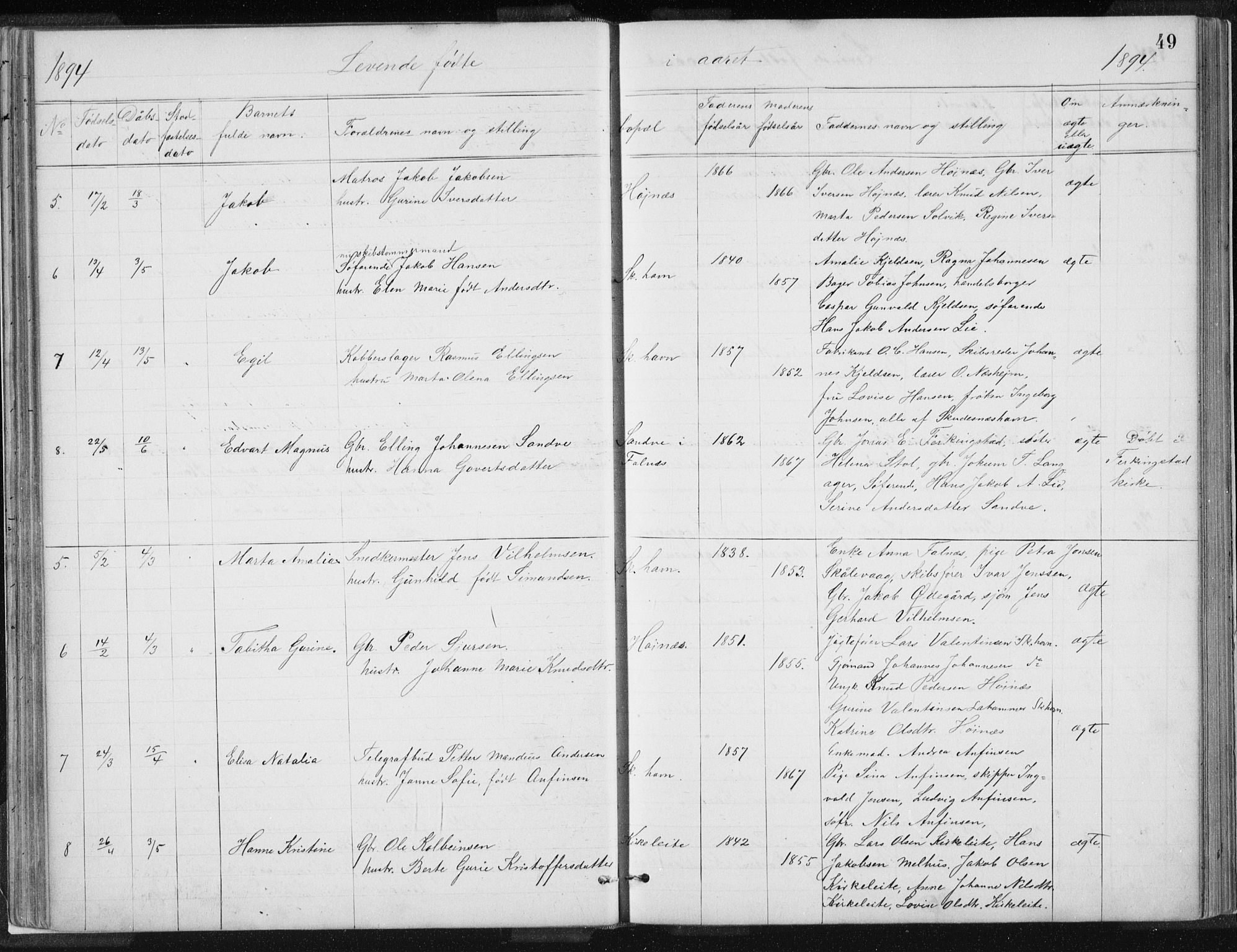 Skudenes sokneprestkontor, SAST/A -101849/H/Ha/Hab/L0007: Parish register (copy) no. B 7, 1885-1899, p. 49