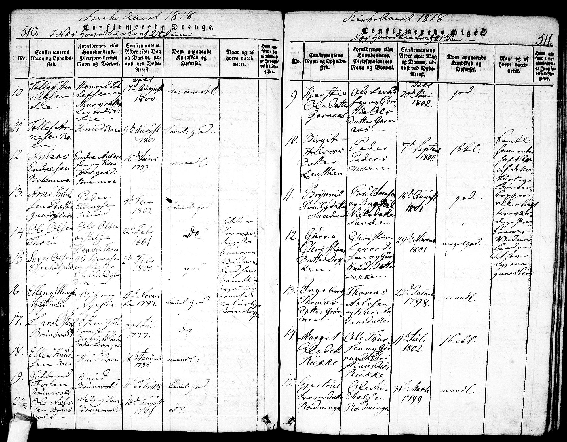 Nes kirkebøker, SAKO/A-236/F/Fa/L0007: Parish register (official) no. 7, 1815-1823, p. 510-511