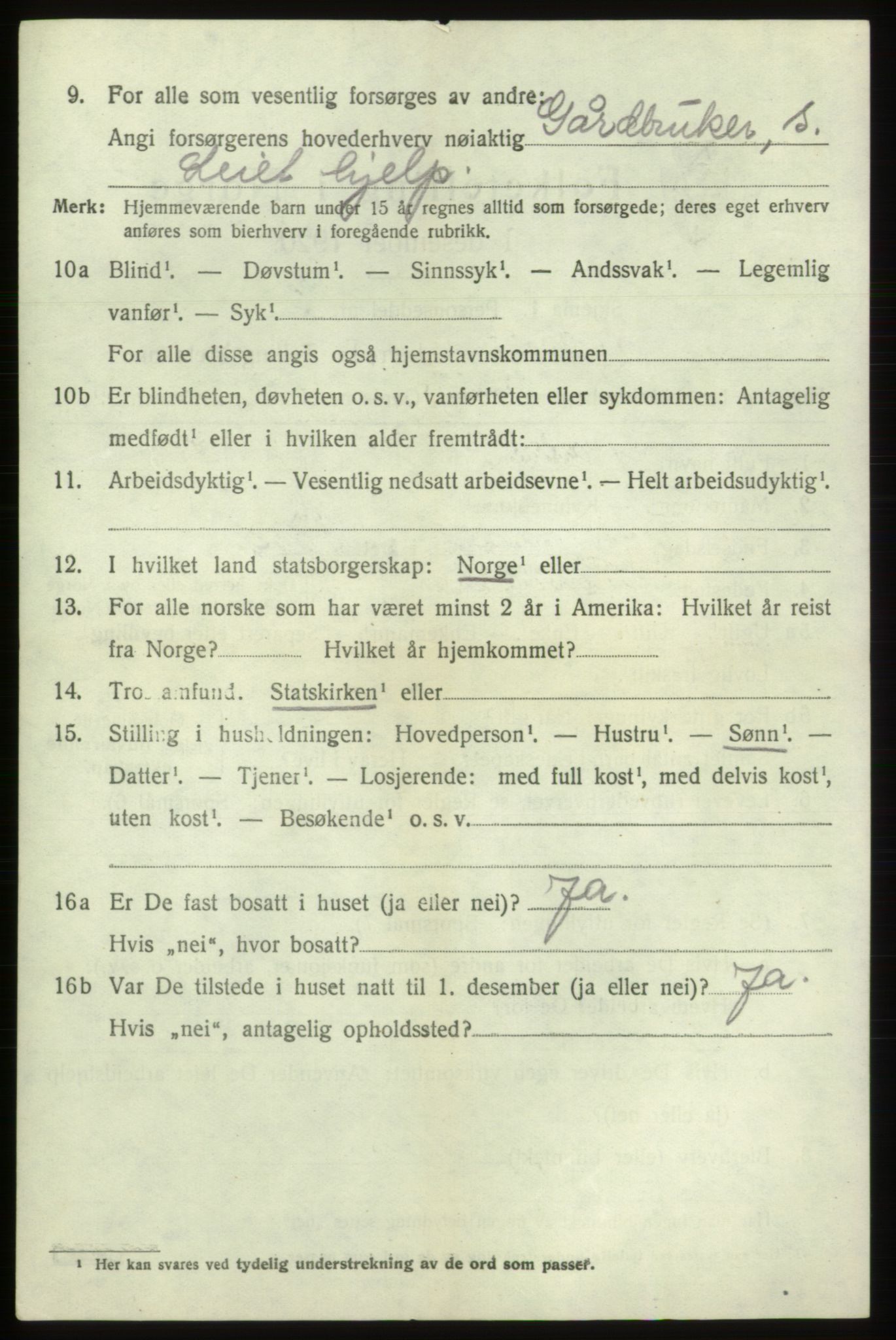 SAB, 1920 census for Tysnes, 1920, p. 4557