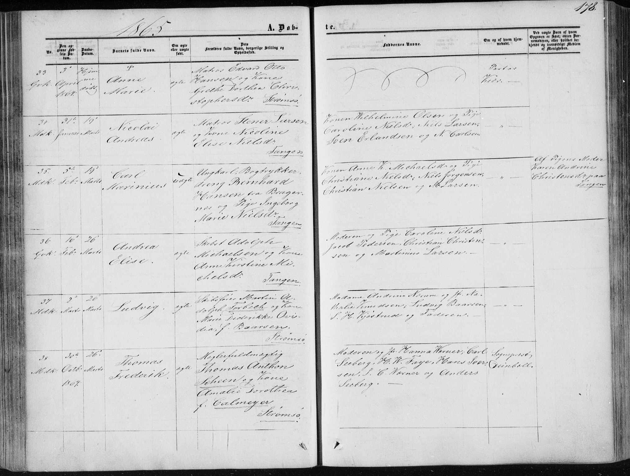 Strømsø kirkebøker, SAKO/A-246/F/Fa/L0015: Parish register (official) no. I 15, 1859-1868, p. 178