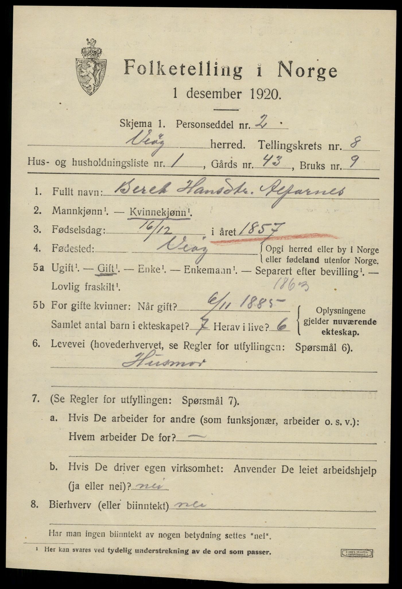 SAT, 1920 census for Veøy, 1920, p. 3541