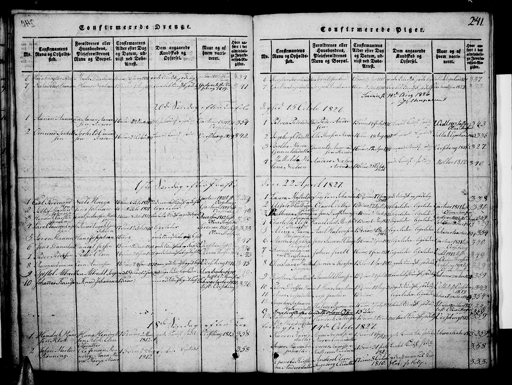 Risør sokneprestkontor, SAK/1111-0035/F/Fb/L0004: Parish register (copy) no. B 4, 1816-1848, p. 241
