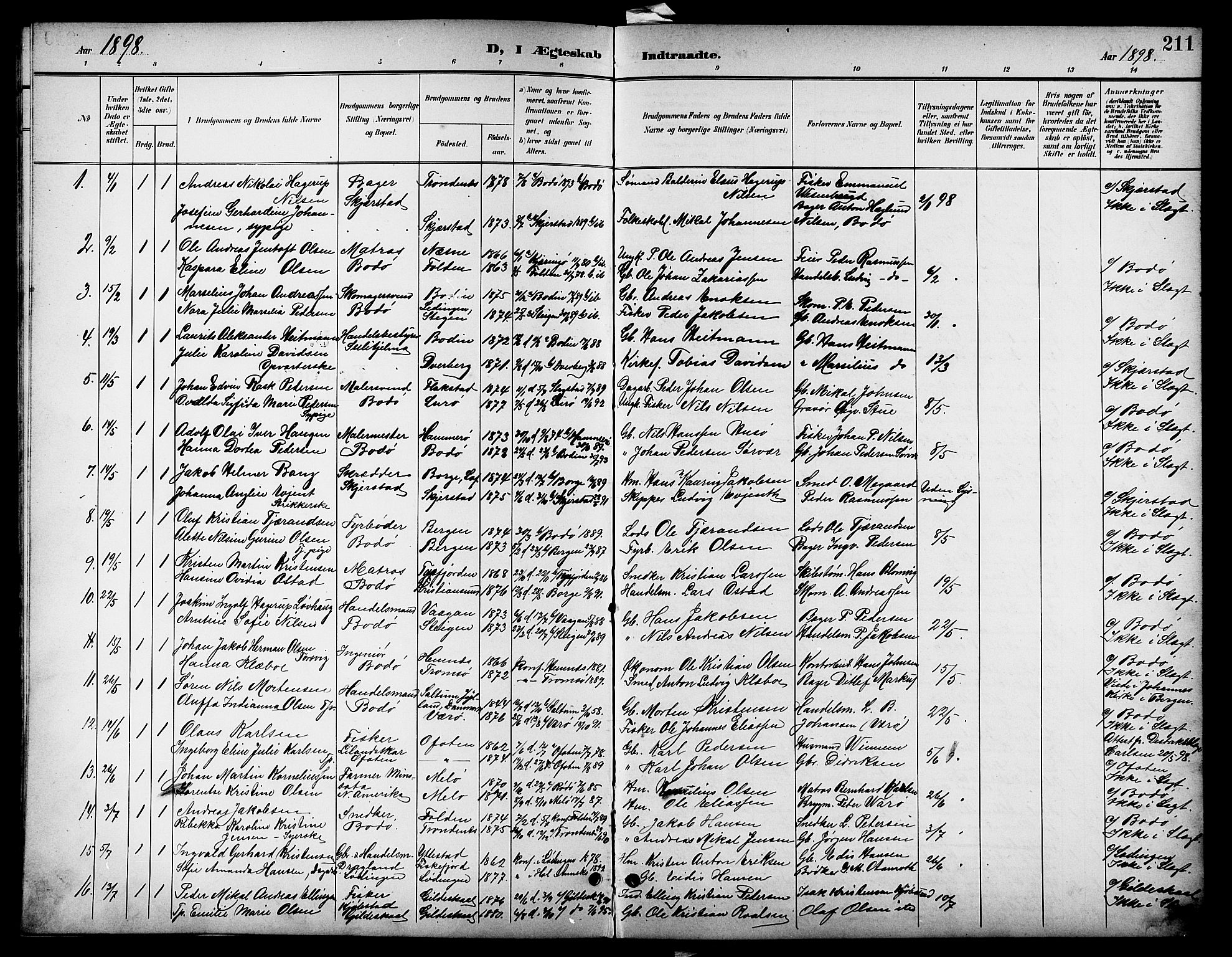 Ministerialprotokoller, klokkerbøker og fødselsregistre - Nordland, SAT/A-1459/801/L0033: Parish register (copy) no. 801C08, 1898-1910, p. 211