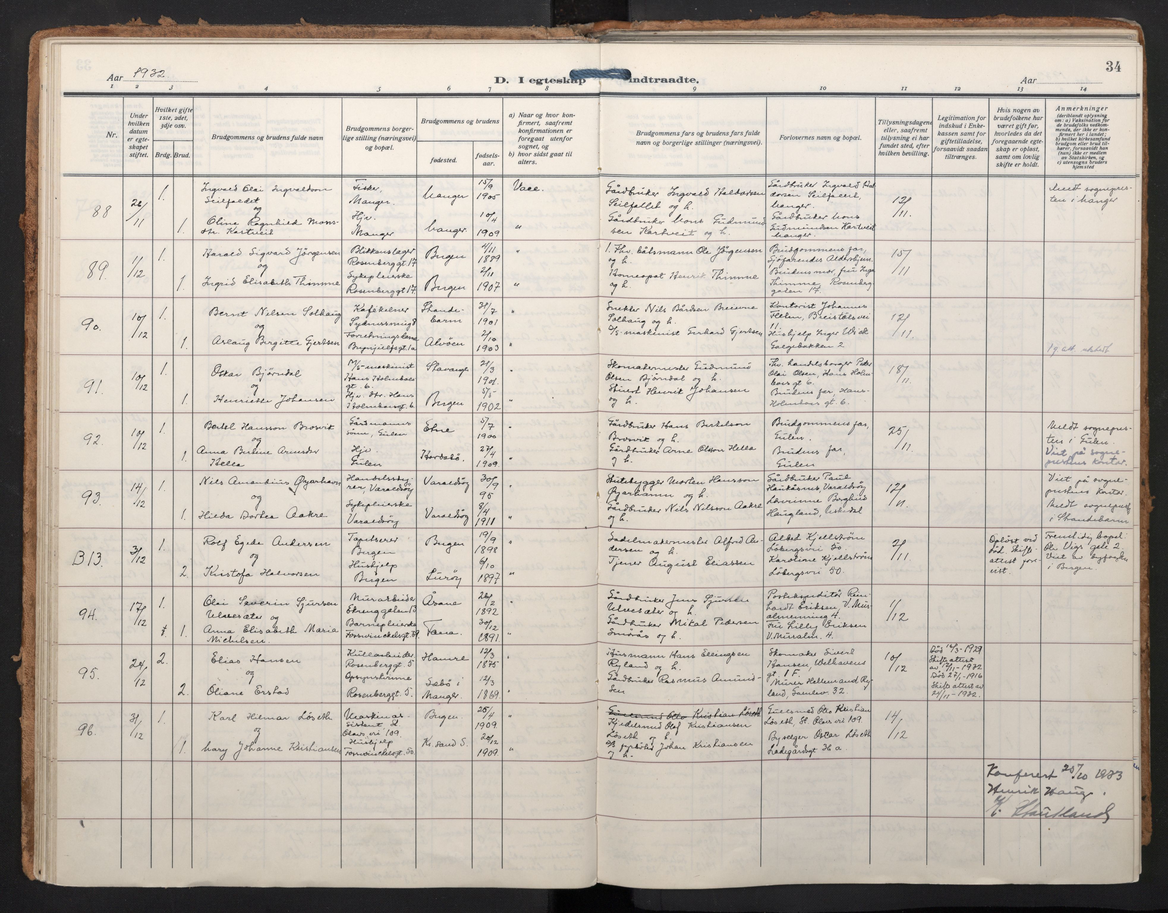 Johanneskirken sokneprestembete, AV/SAB-A-76001/H/Haa/L0014: Parish register (official) no. D 3, 1929-1949, p. 33b-34a