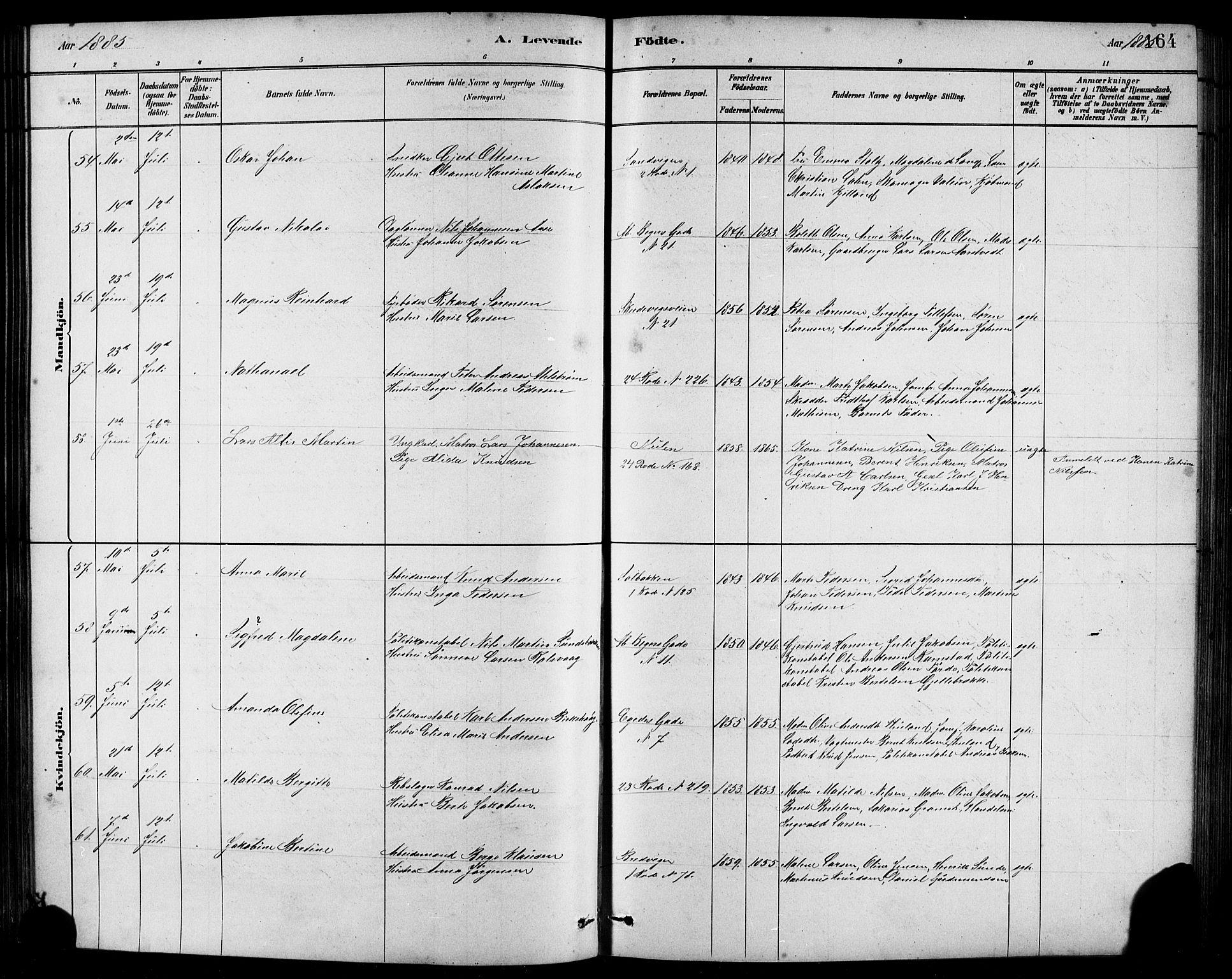 Sandviken Sokneprestembete, AV/SAB-A-77601/H/Hb/L0001: Parish register (copy) no. A 2, 1879-1892, p. 164