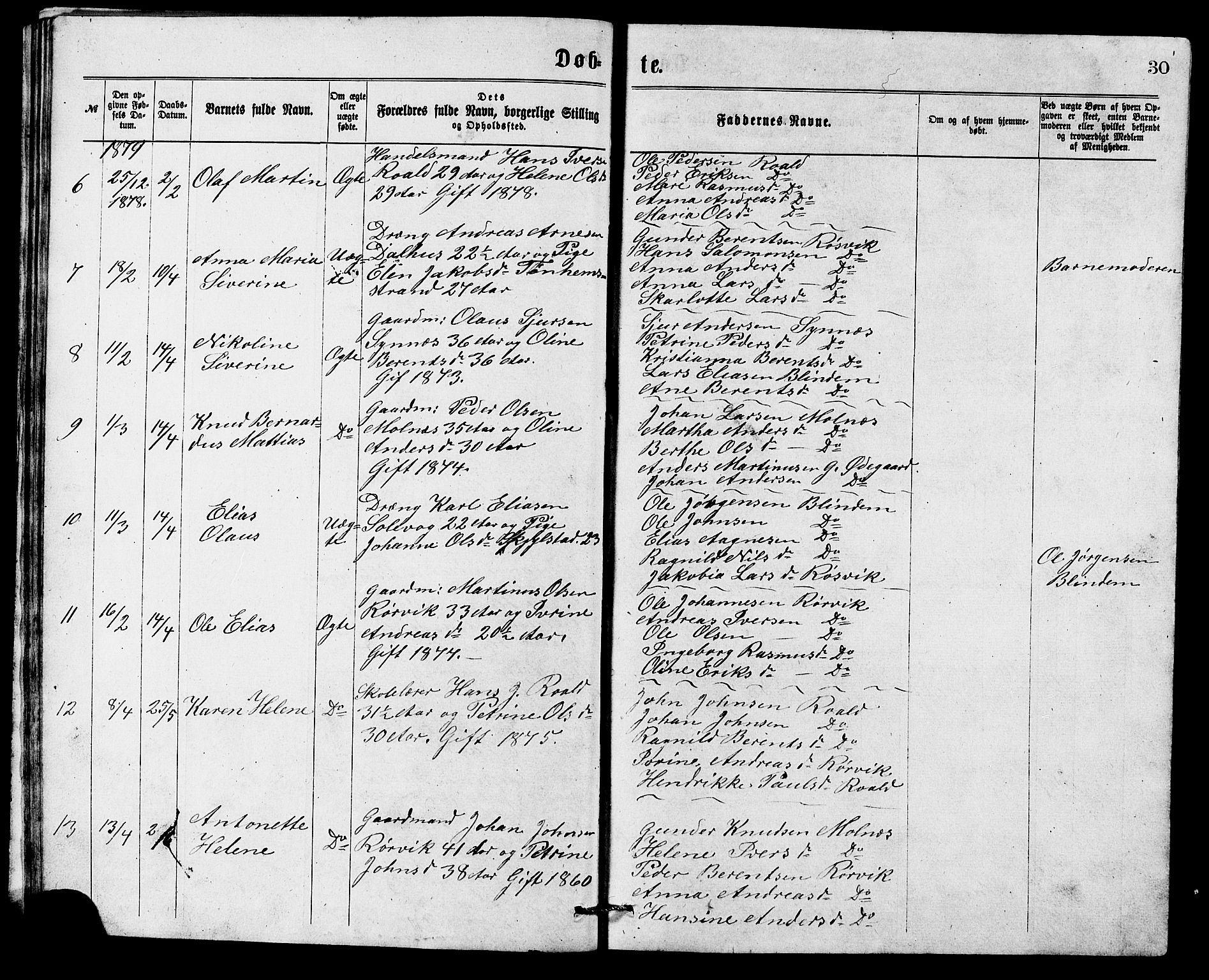Ministerialprotokoller, klokkerbøker og fødselsregistre - Møre og Romsdal, SAT/A-1454/537/L0521: Parish register (copy) no. 537C02, 1869-1888, p. 30