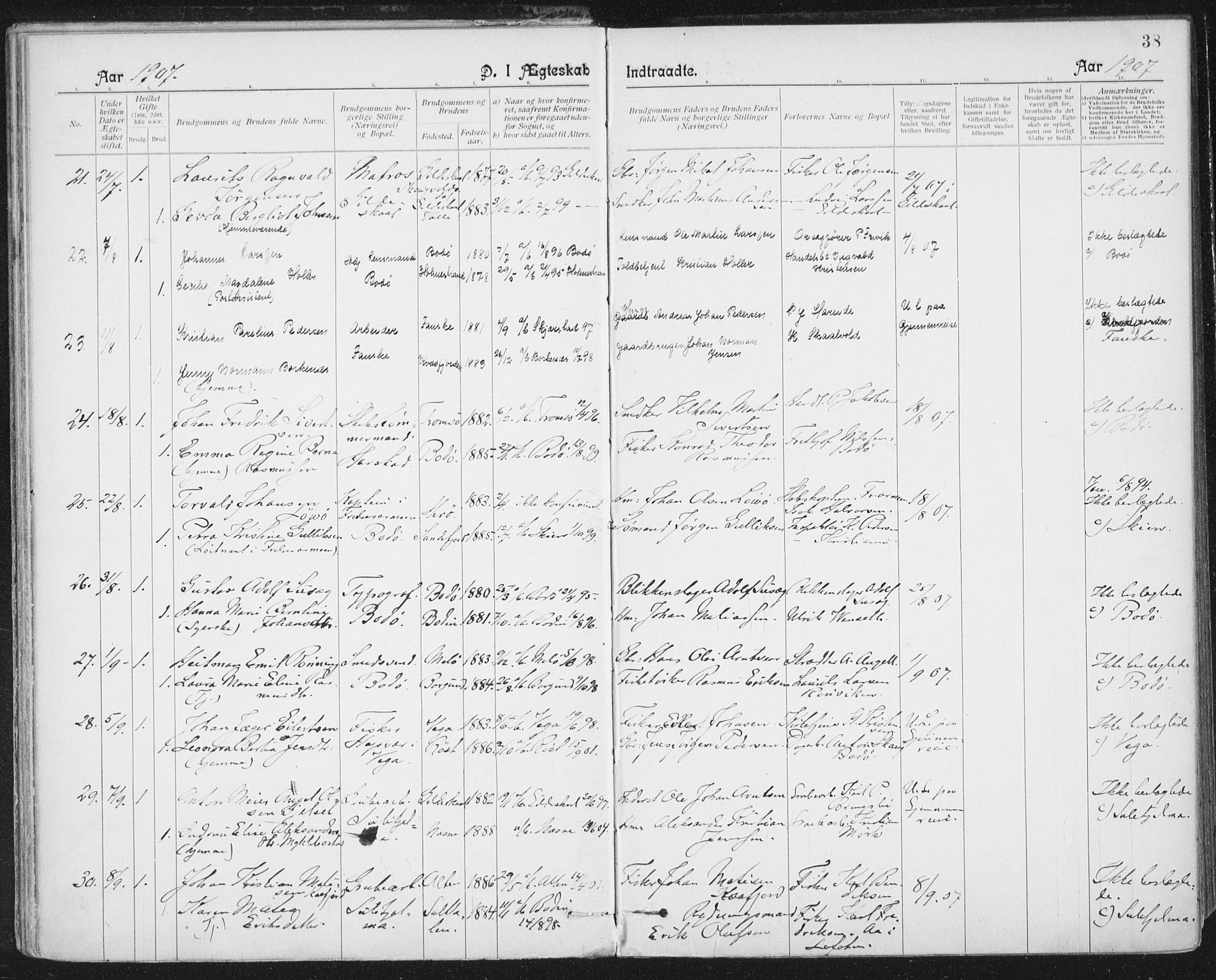 Ministerialprotokoller, klokkerbøker og fødselsregistre - Nordland, AV/SAT-A-1459/801/L0012: Parish register (official) no. 801A12, 1900-1916, p. 38