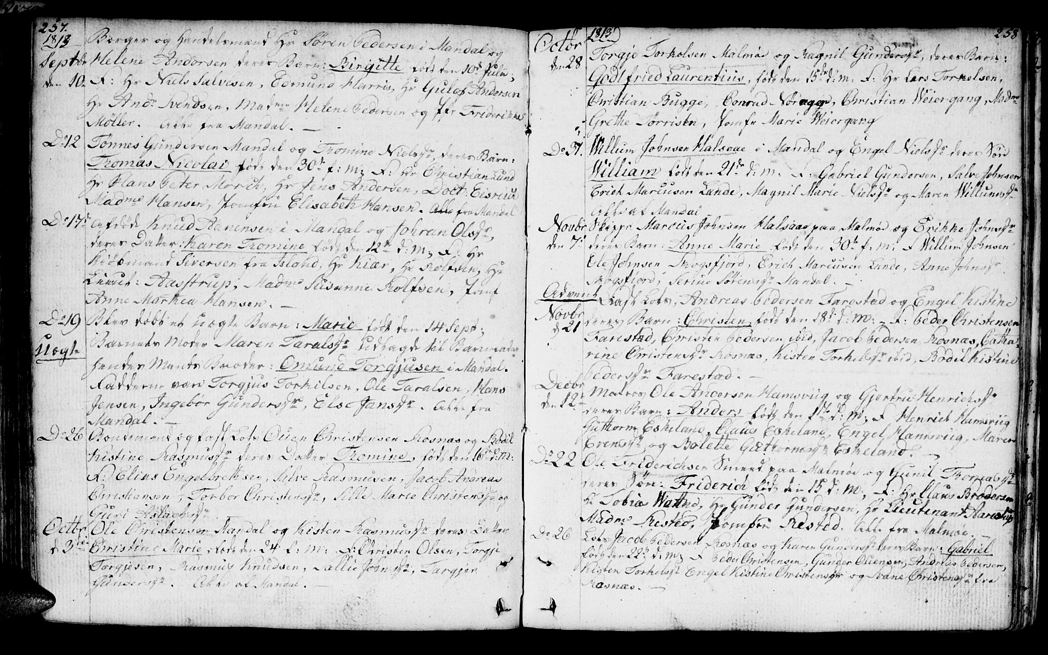Mandal sokneprestkontor, SAK/1111-0030/F/Fa/Faa/L0008: Parish register (official) no. A 8, 1794-1817, p. 257-258